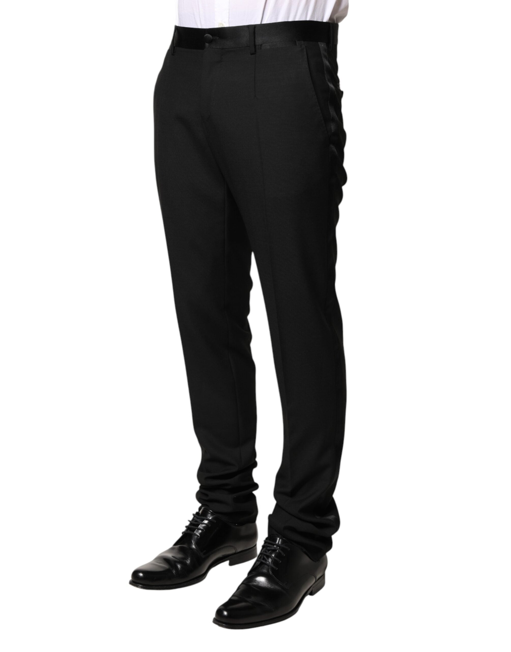 Dolce & Gabbana Black Wool Mid Waist Men Dress Trousers Men's Pants