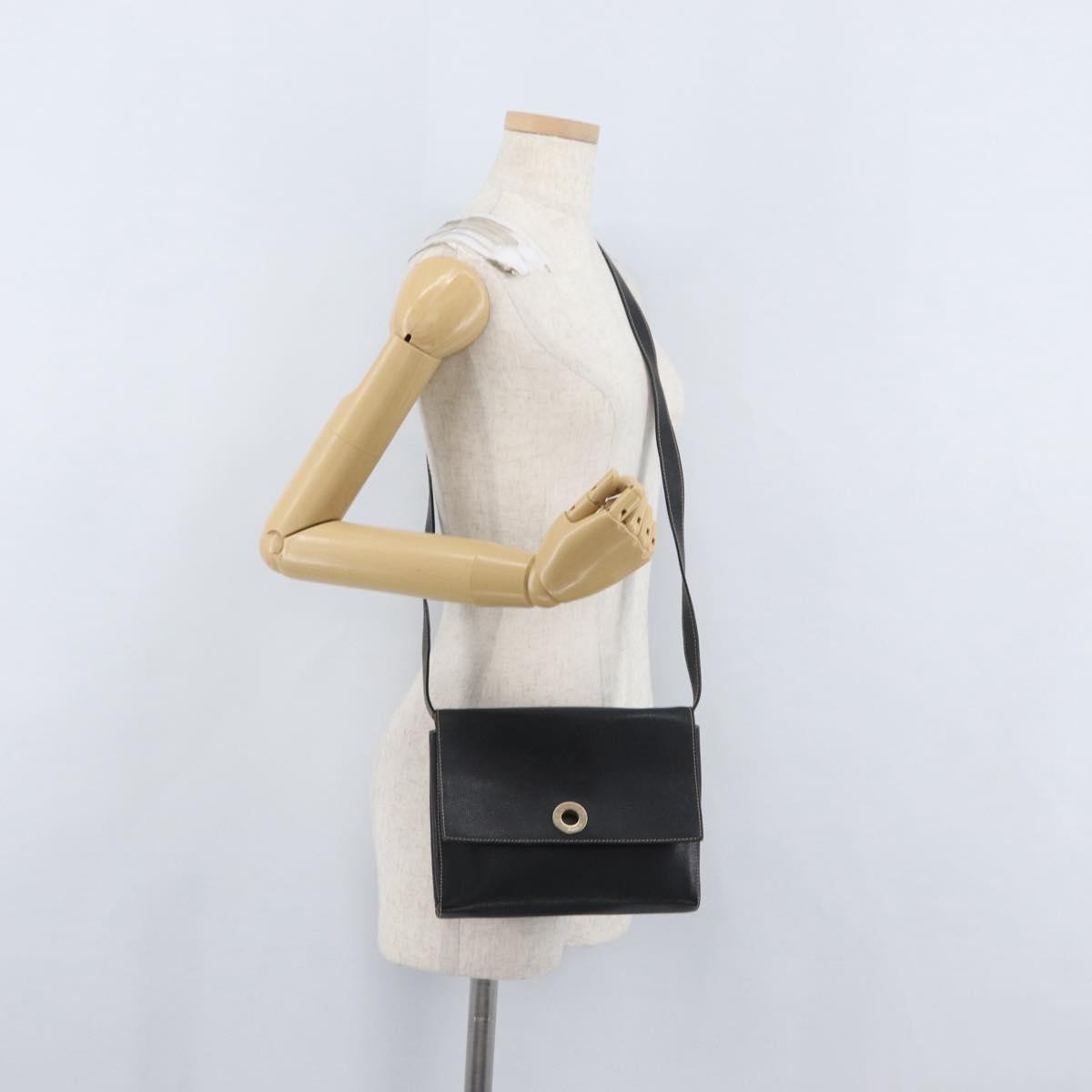 Celine Circle Logo Leather Black Leather Shoulder Bag Bag (Pre-Owned)