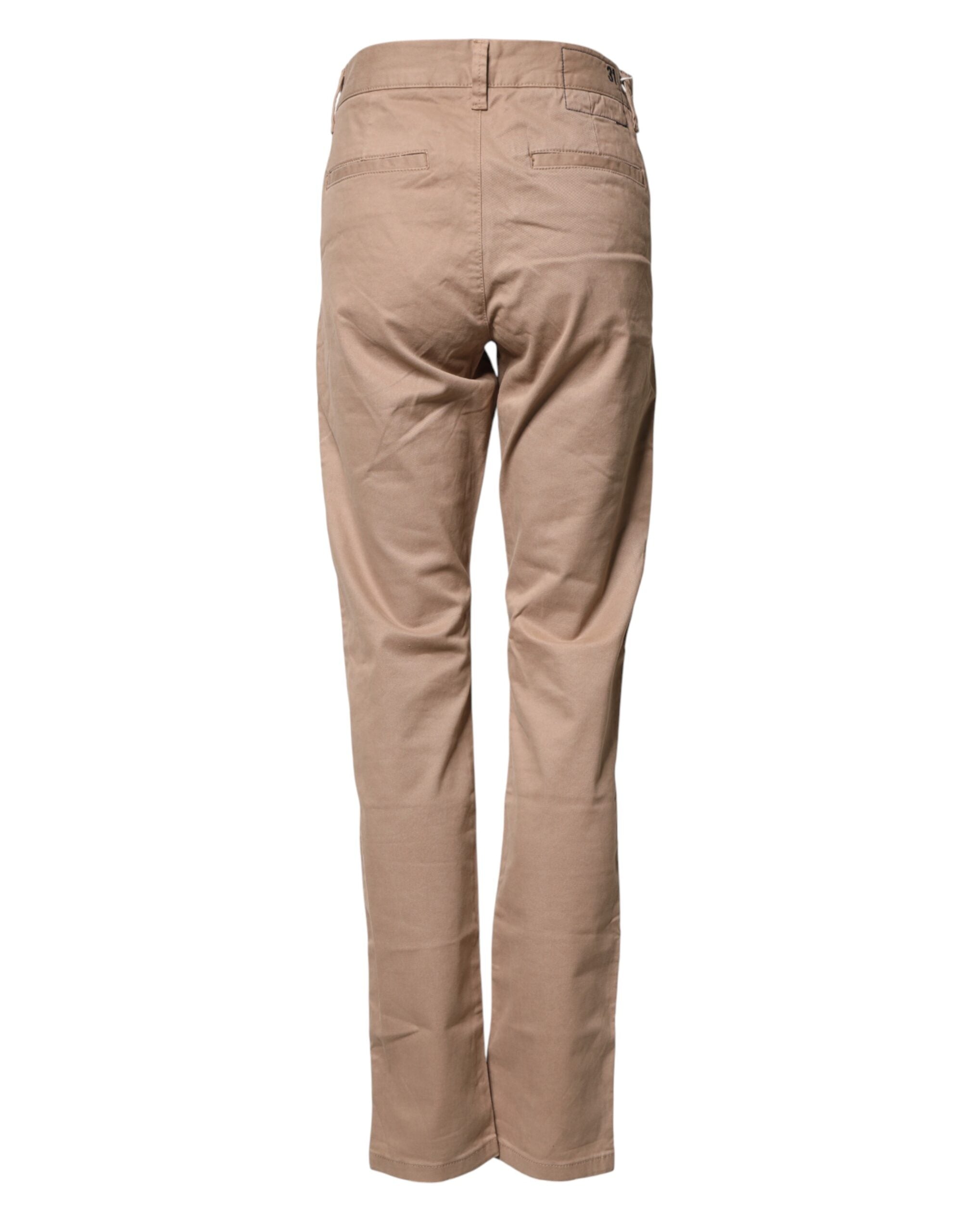 Sun68 Beige Cotton Mid Waist Straight Men Chino Trouser Men's Pants