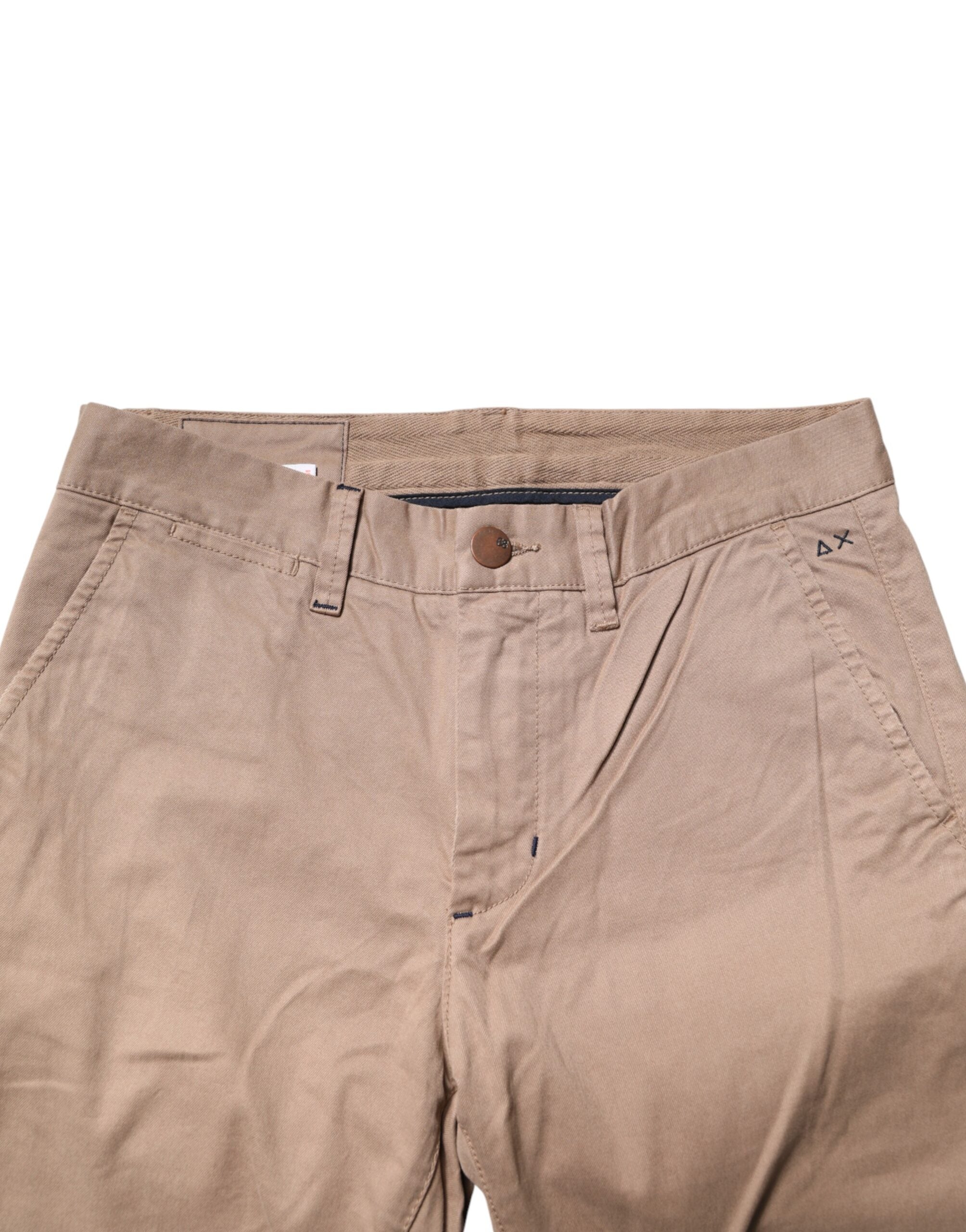Sun68 Beige Cotton Mid Waist Straight Men Chino Trouser Men's Pants