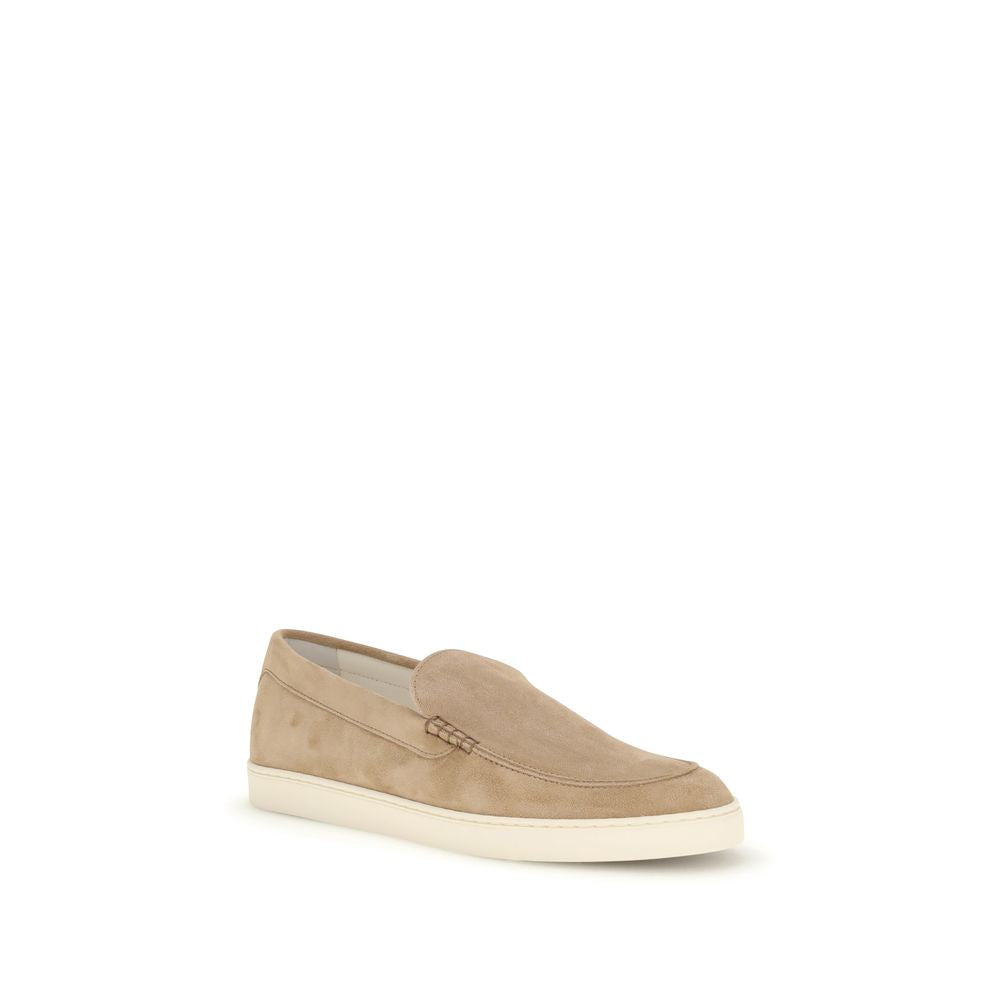 Brunello Cucinelli Beige Calf Leather Bos Taurus Slip-On Men's Loafers