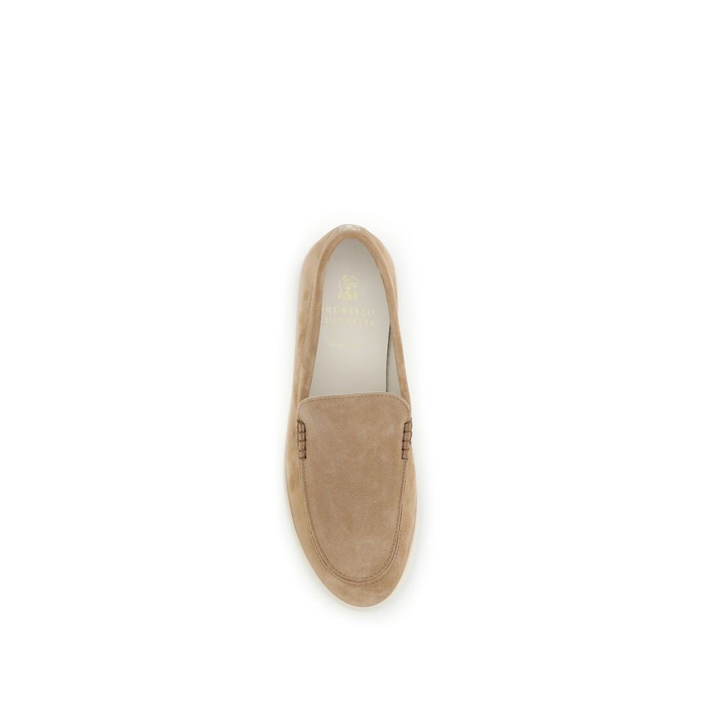 Brunello Cucinelli Beige Calf Leather Bos Taurus Slip-On Men's Loafers