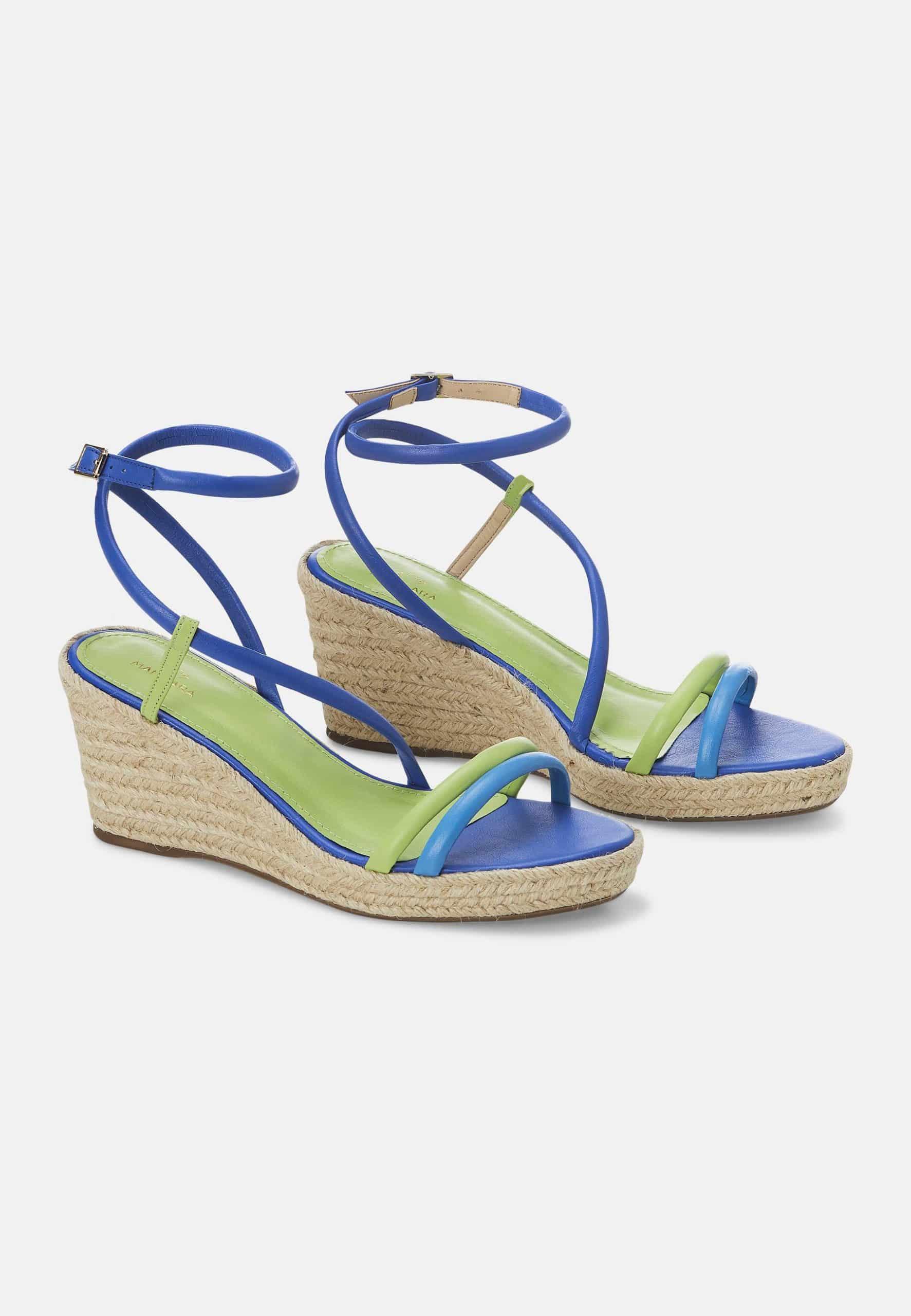 Mangará Atelier Blue Leather Espadrille Wedges Romã – Women’S Jute Platform Women's Sandals