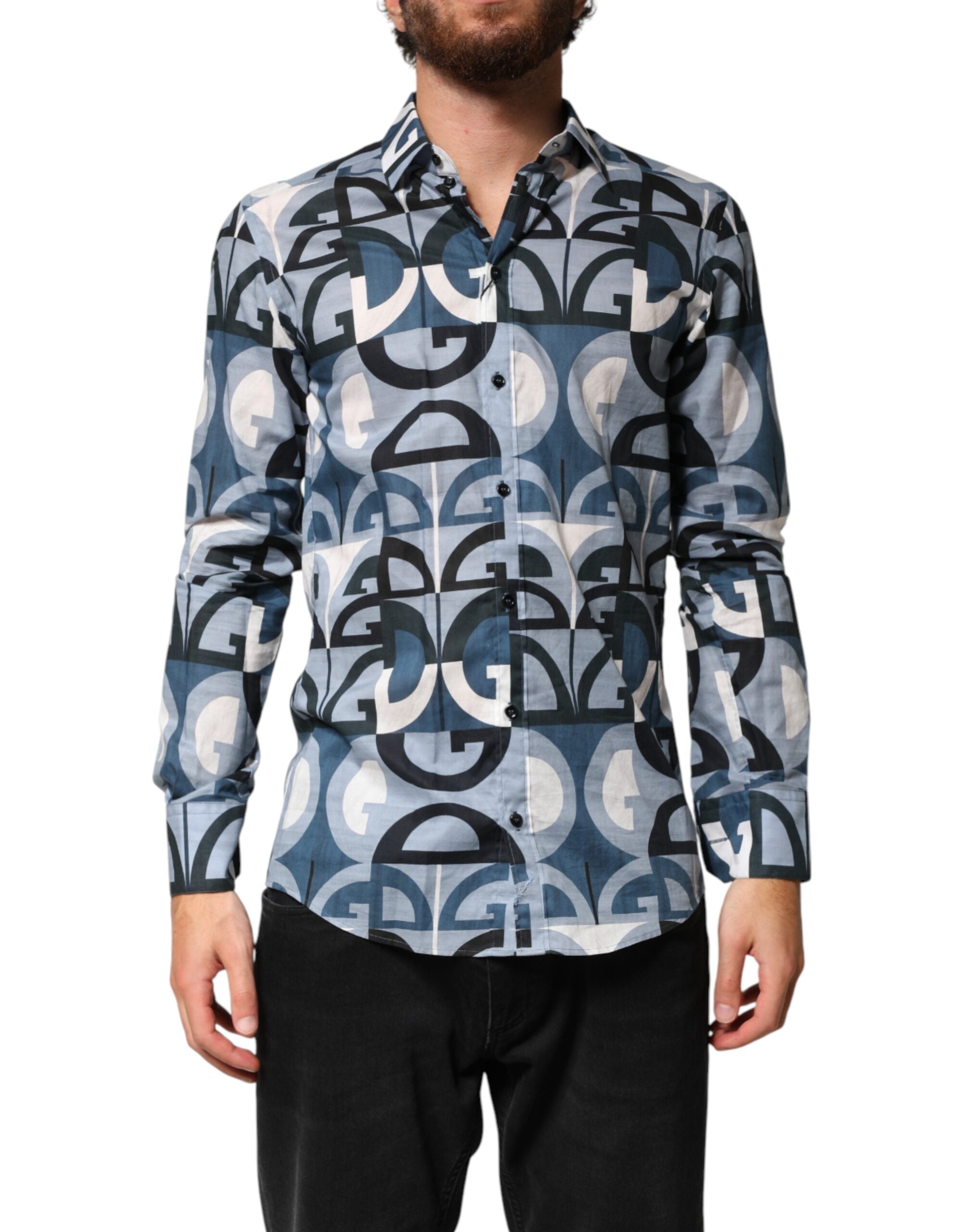 Dolce & Gabbana Blue MARTINI Long Sleeves Casual Logo Men's Shirt (Pre-Owned)