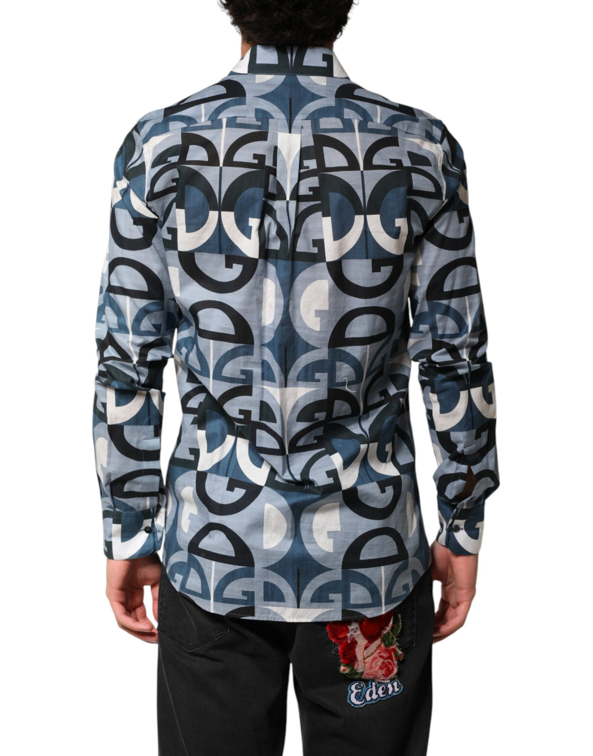 Dolce & Gabbana Blue MARTINI Long Sleeves Casual Logo Men's Shirt (Pre-Owned)