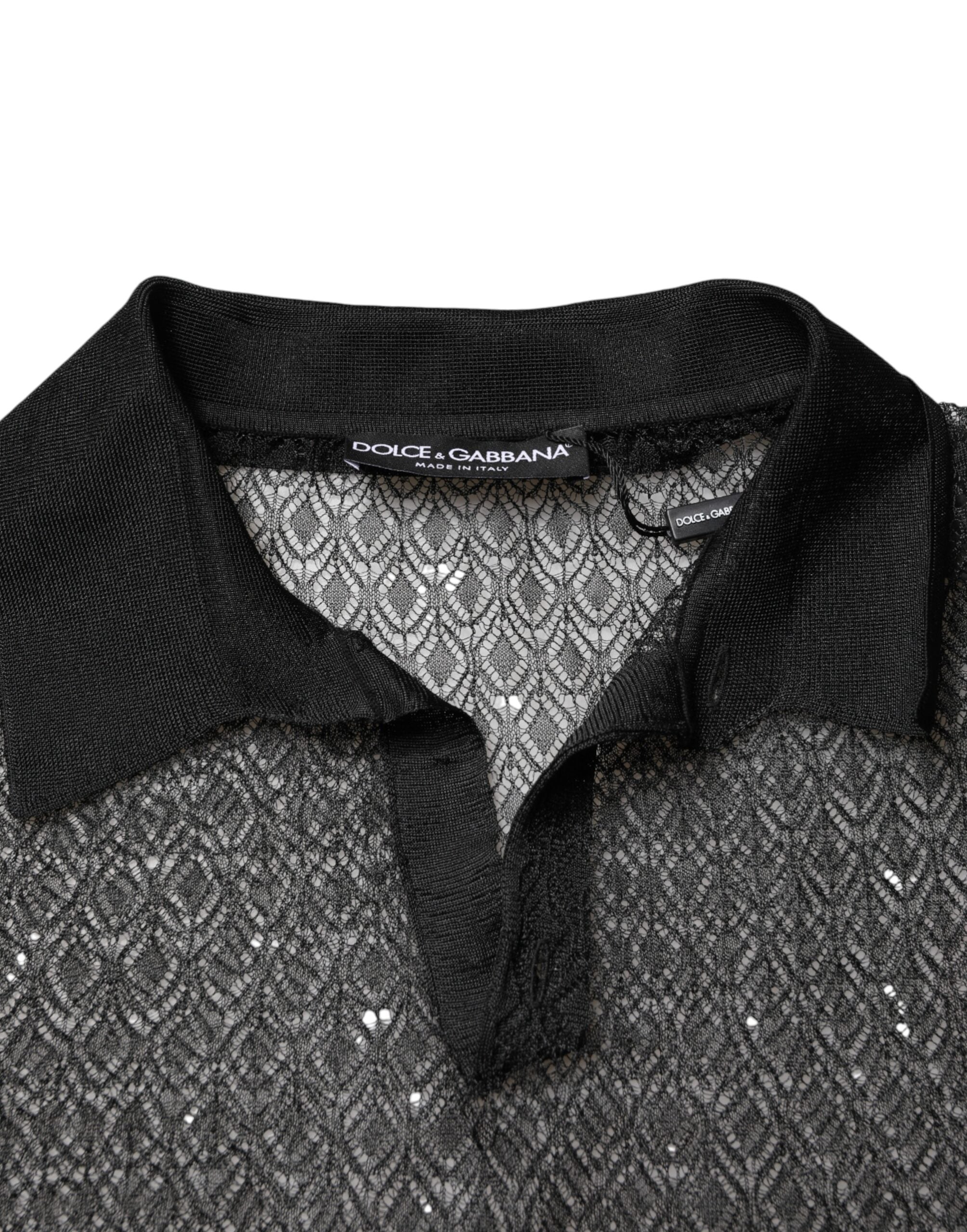 Dolce & Gabbana Black Sheer Short Sleeves Casual Polo  Men's Top