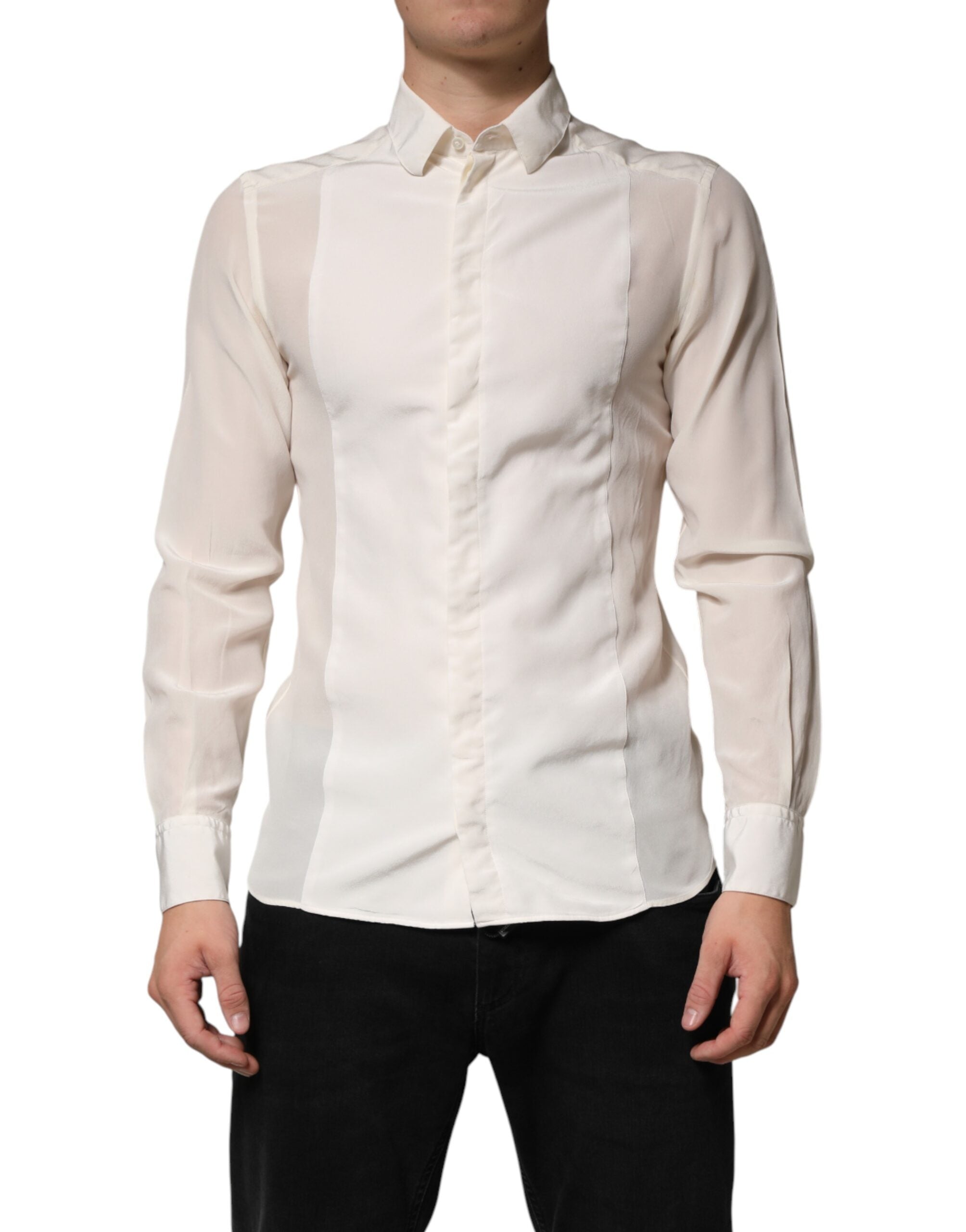 Dolce & Gabbana Off White Silk Men GOLD Dress Formal Men's Shirt (Pre-Owned)