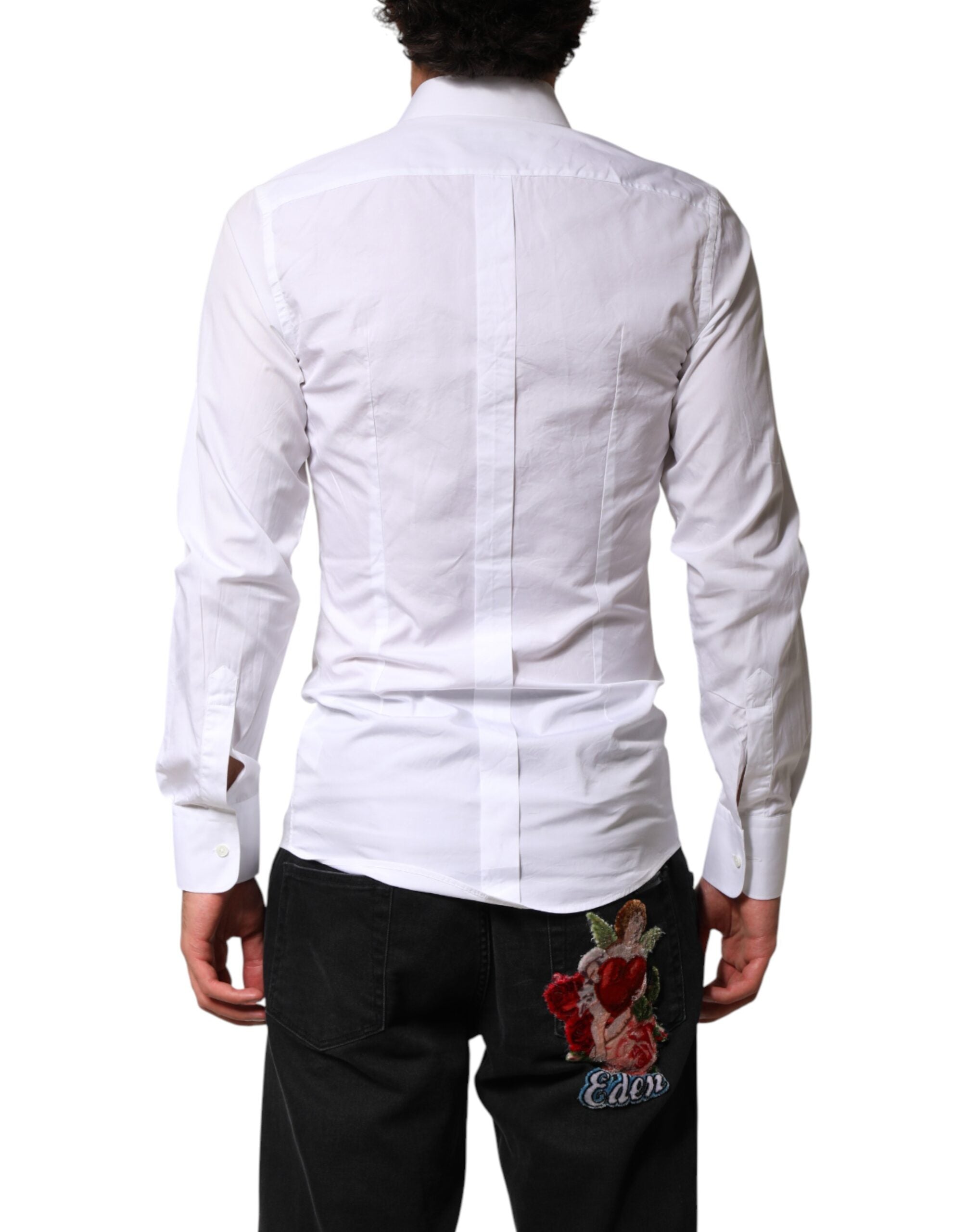 Dolce & Gabbana White Cotton GOLD Collared Dress Bib Formal Men's Shirt