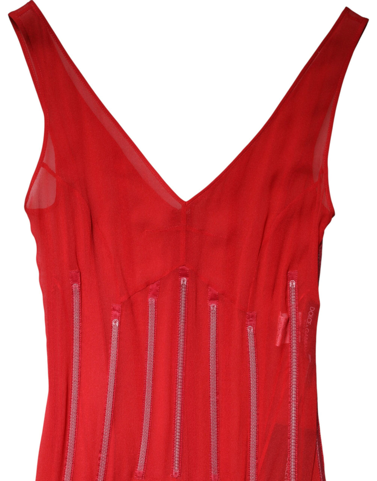 Dolce & Gabbana Red Silk Sleeveless Sheath V-neck Midi Women's Dress (Pre-Owned)