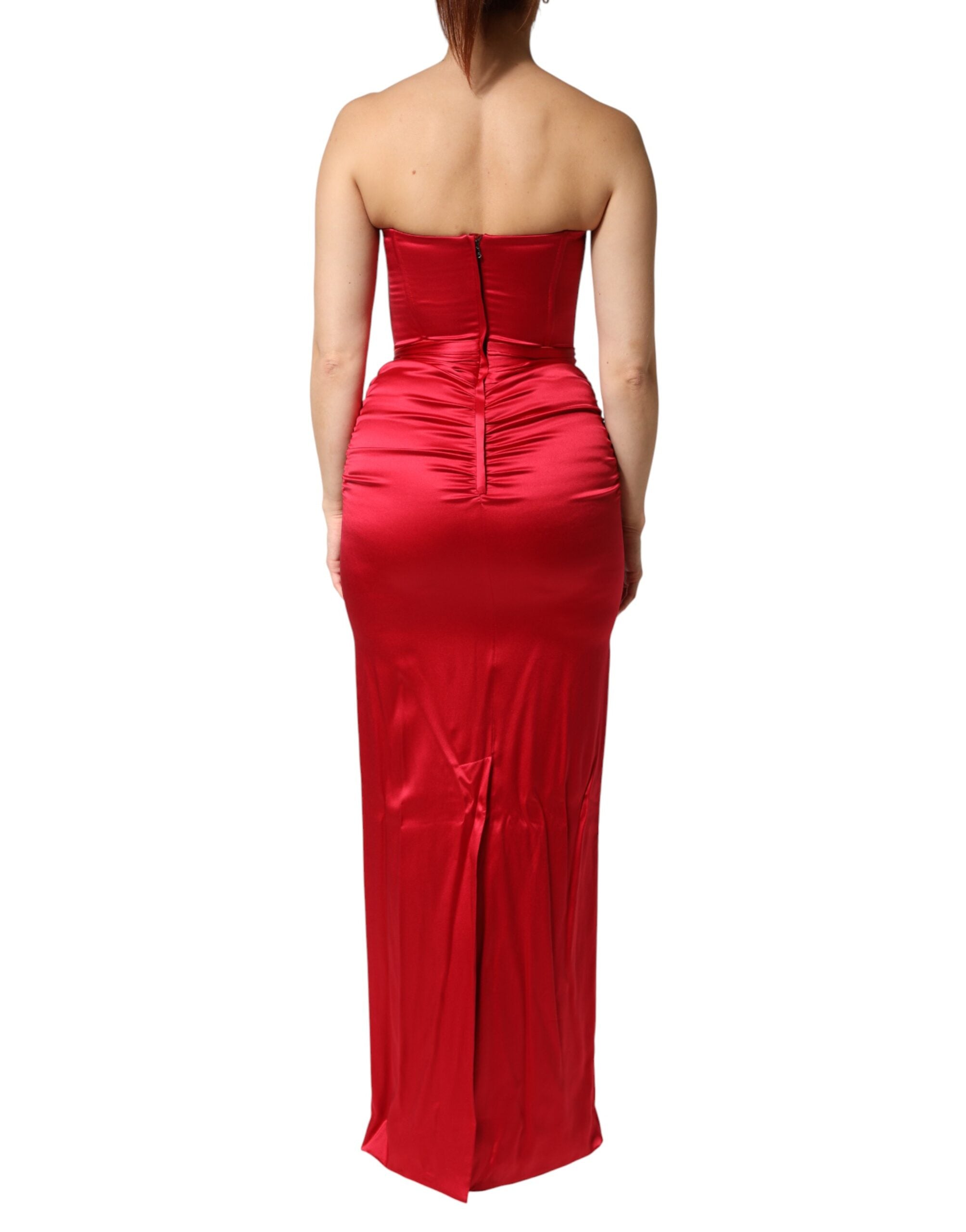 Dolce & Gabbana Red Silk Strapless Sheath Long Gown Women's Dress (Pre-Owned)