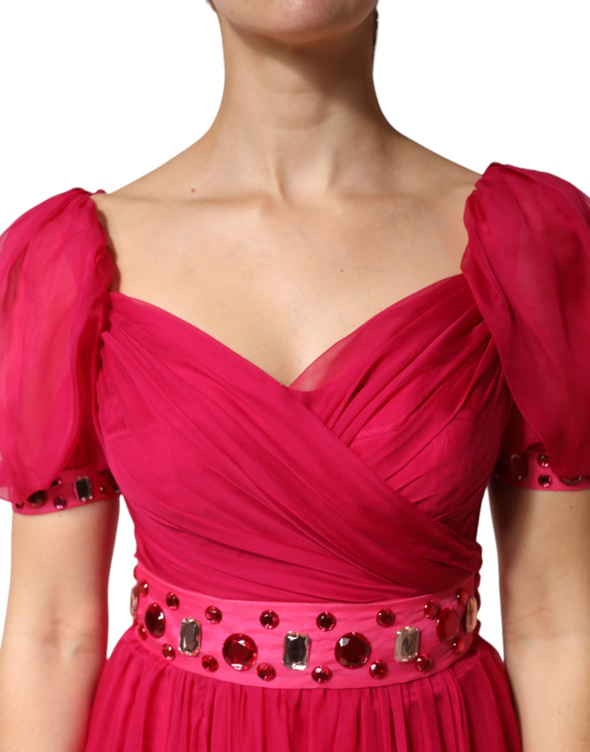Dolce & Gabbana Pink Silk Embellished A-line Midi Women's Dress (Pre-Owned)