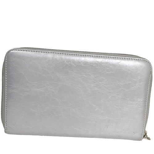 Chanel Zip Around Wallet Silver Leather Wallet  (Pre-Owned)