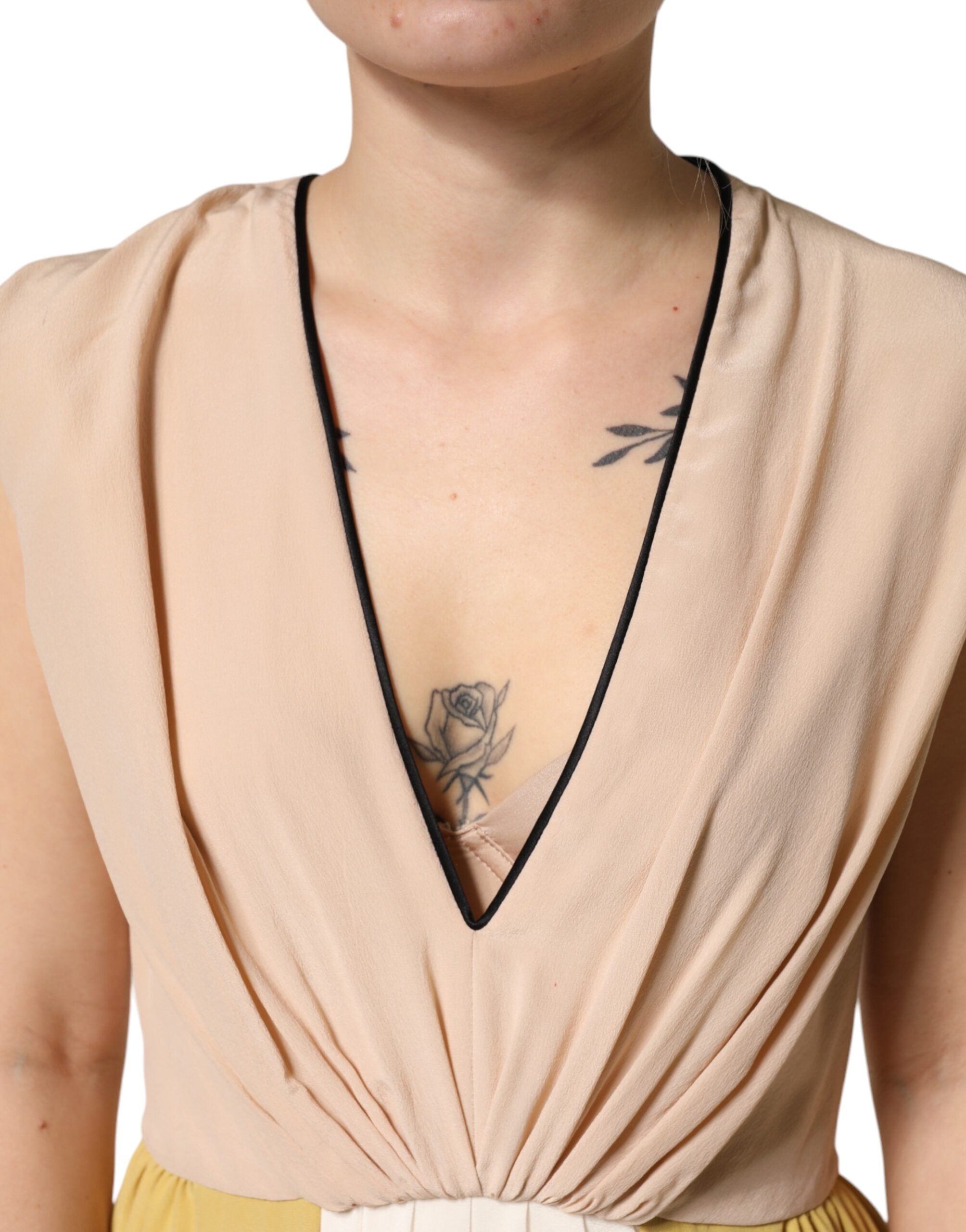 FILOS Multicolor Silk Deep V-neck Sleeveless Knee Length Women's Dress