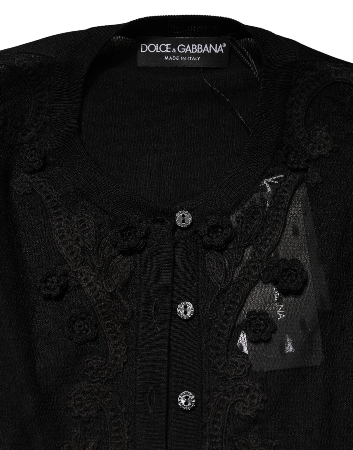 Dolce & Gabbana Black Sheer Button Down Cardigan Women's Sweater
