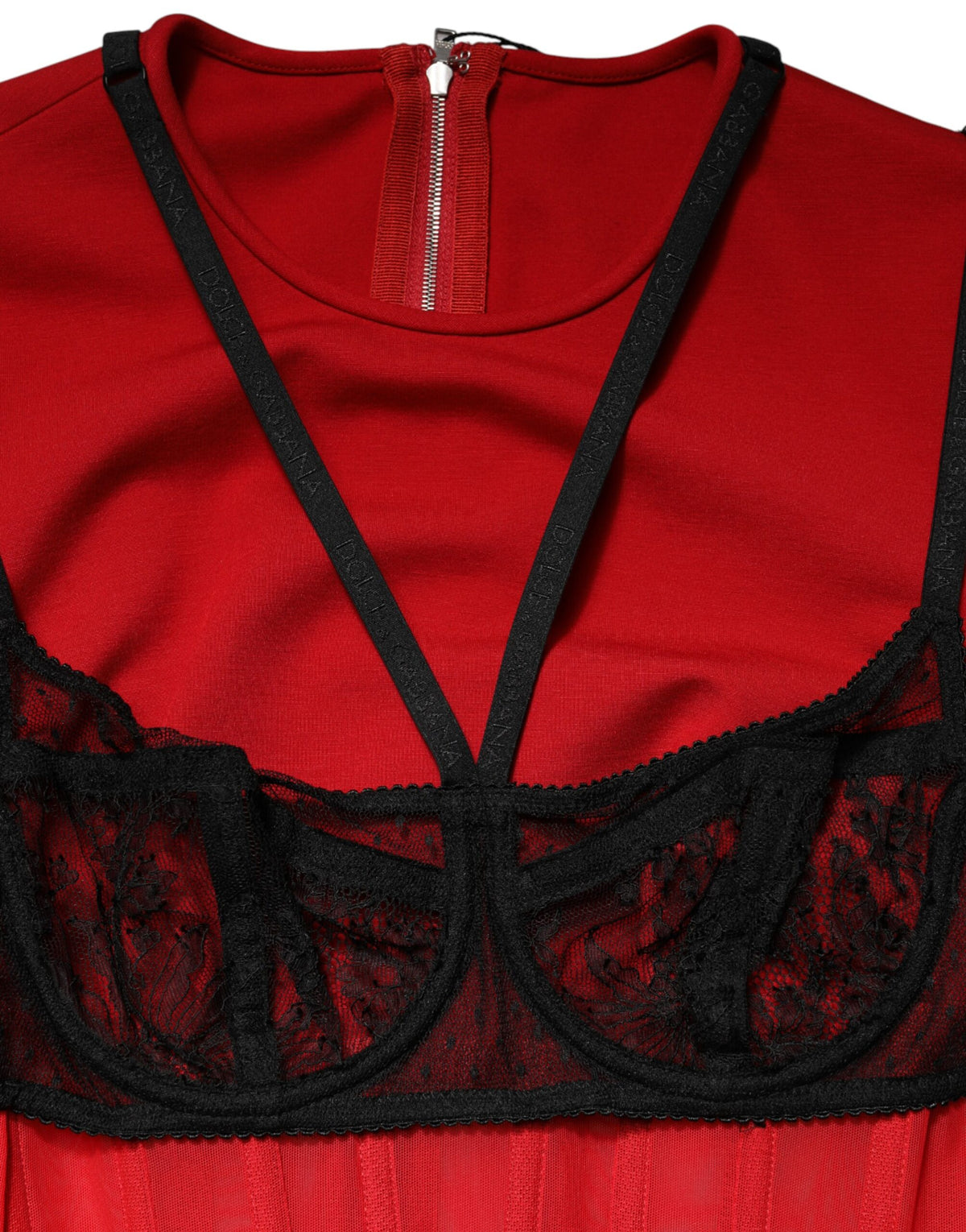 Dolce & Gabbana Red Black Nylon Bralette-Style Cropped Women's Top