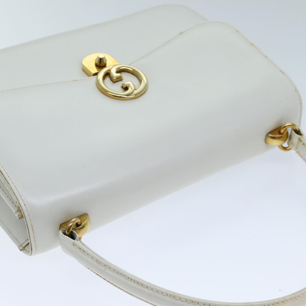 Gucci 1973 Flap Top Handle Leather White Leather Handbag (Pre-Owned)