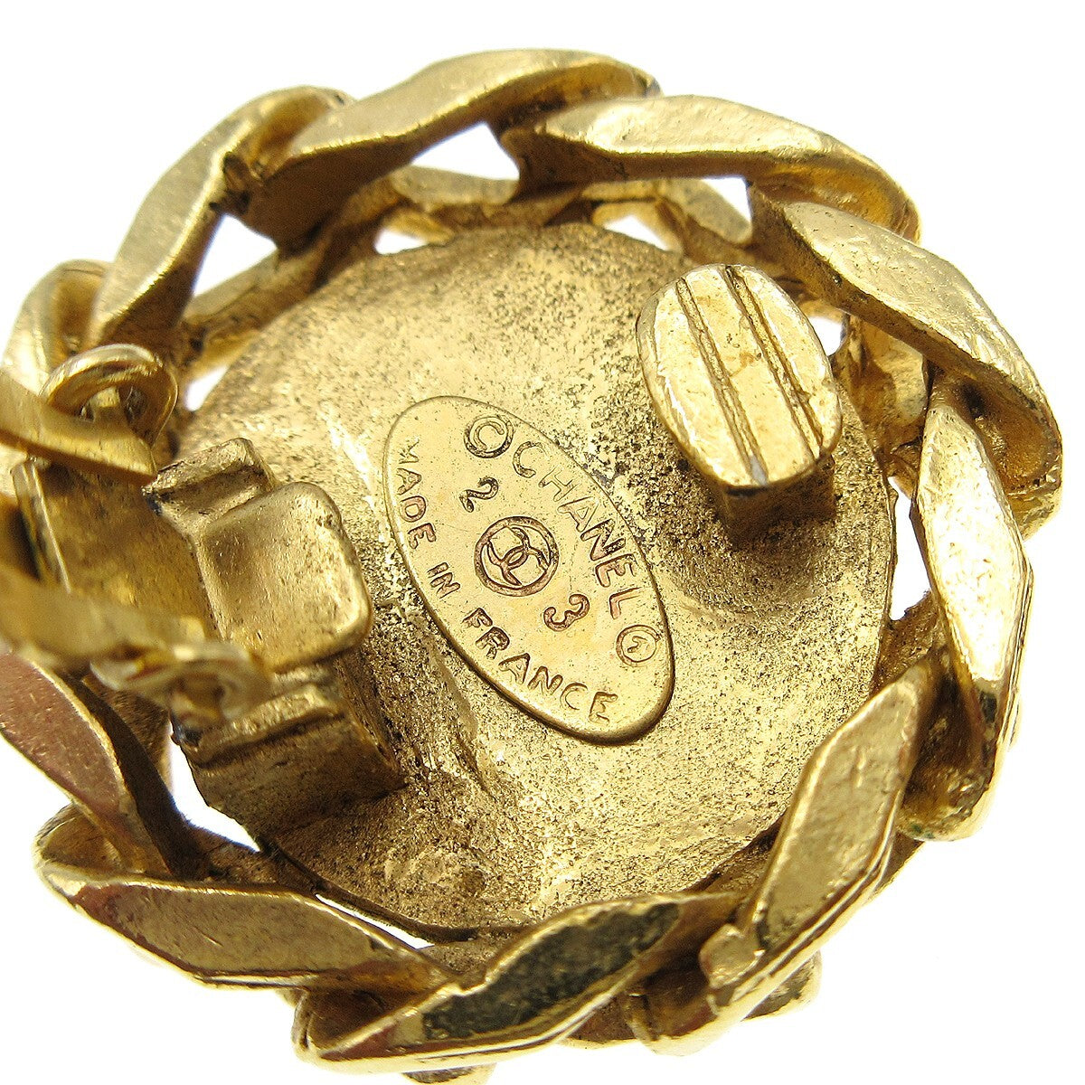 Chanel Cc Button Clip-On Metal With Faux Pearl Gold Gold_Plated Earrings Jewelry (Pre-Owned)