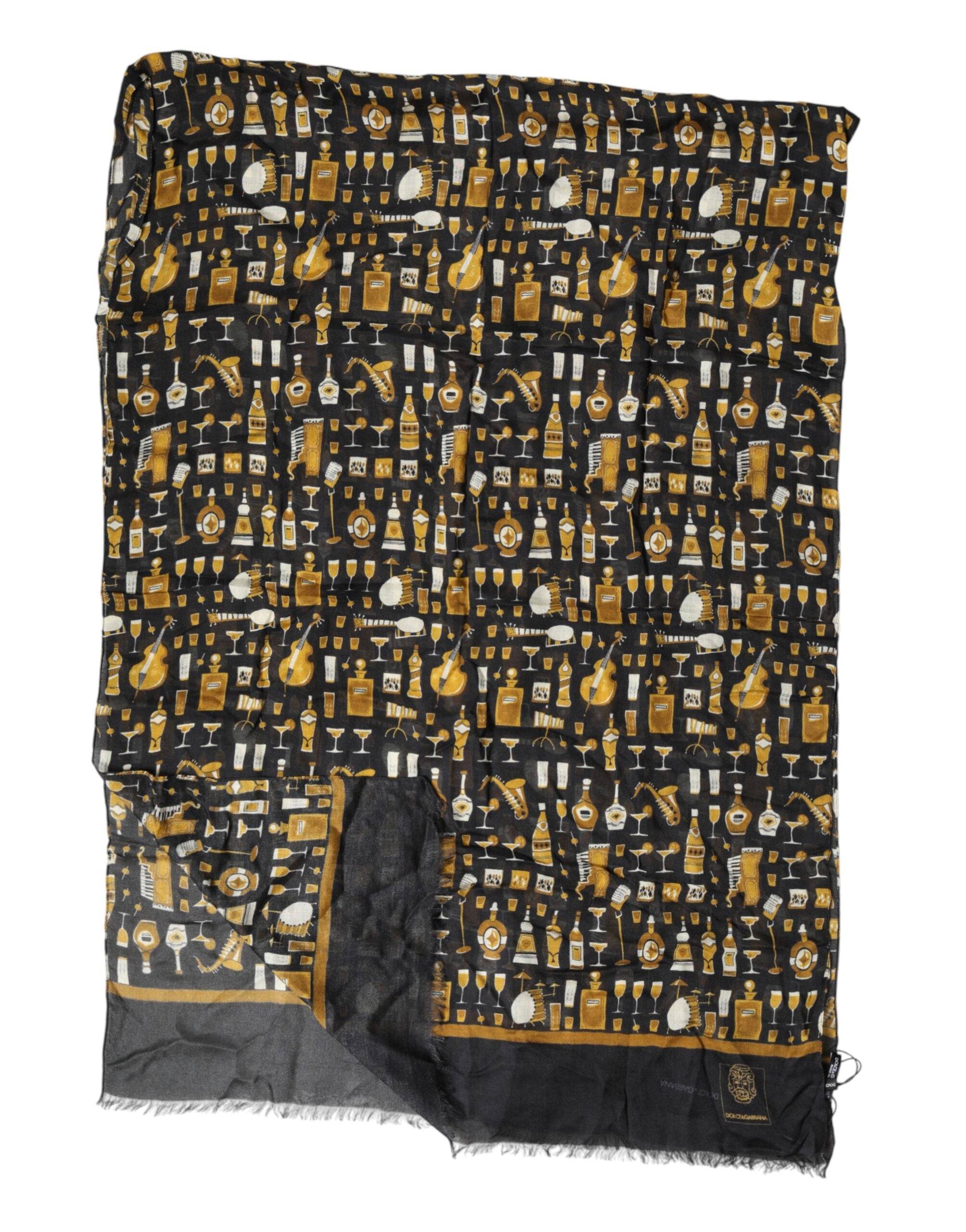 Dolce & Gabbana Black Jazz Club Print Neck Wrap Shawl Men's Scarf
