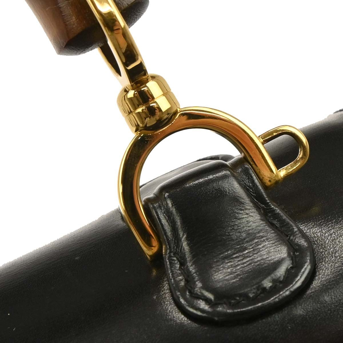 Gucci Vintage Convertible Bamboo Top Handle Leather Black Leather Handbag (Pre-Owned)