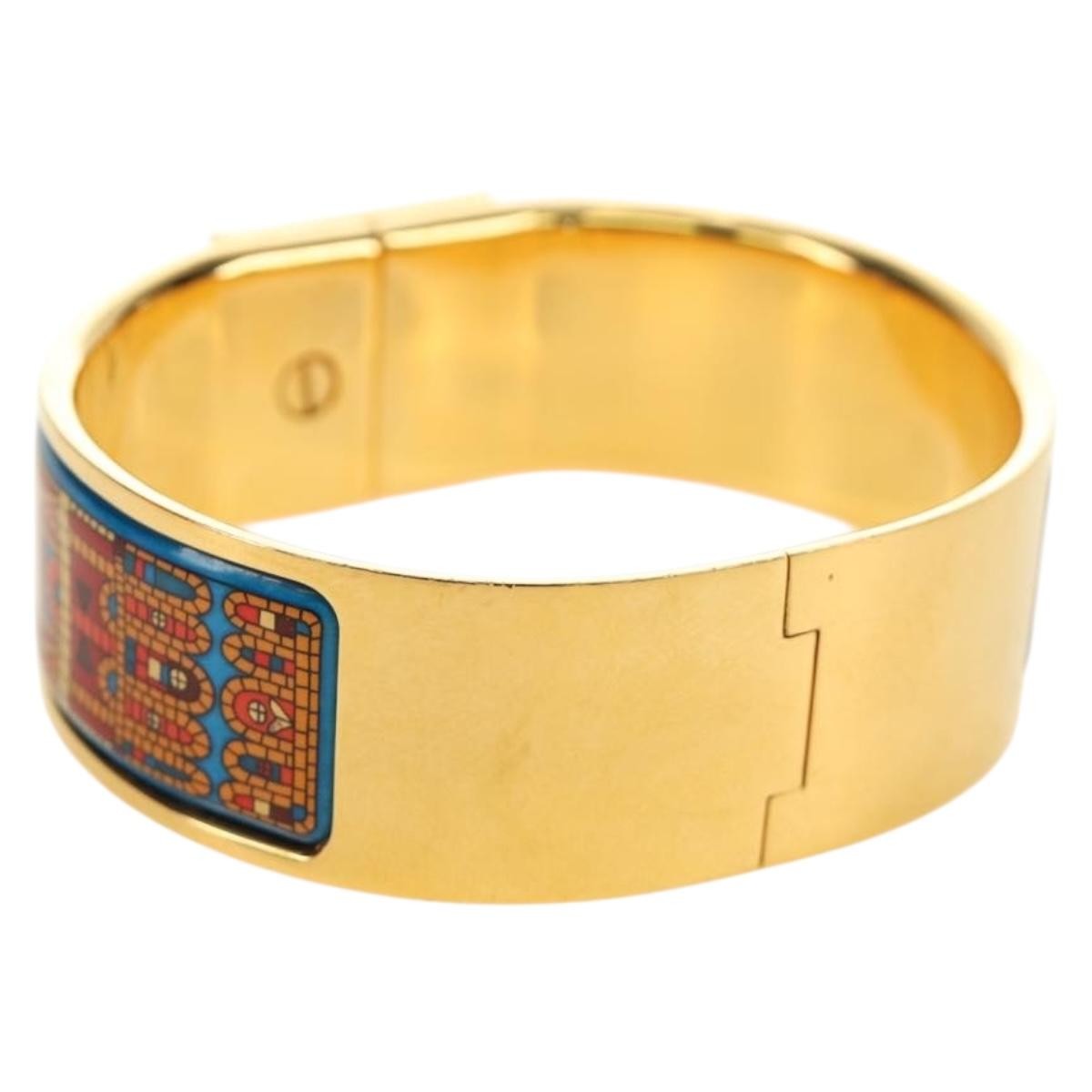 Hermes Loquet Bangle Metal And Printed Enamel Gold Metal Bracelet Jewelry (Pre-Owned)