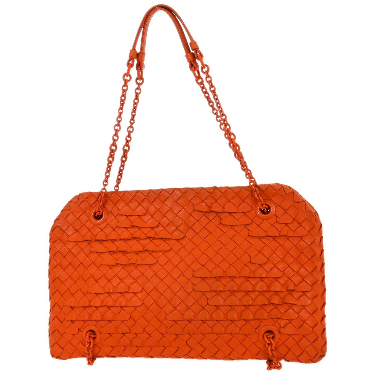 Bottega Veneta Intrecciato Shoulder Leather Orange Leather Shoulder Bag Bag (Pre-Owned)