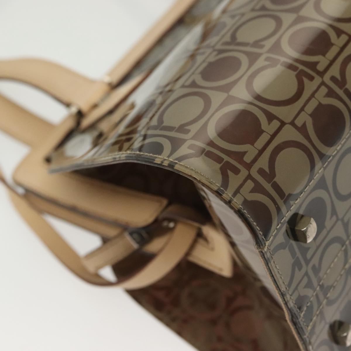 Salvatore Ferragamo Gancini Tote Vinyl Brown Plastic Tote Bag Bag (Pre-Owned)