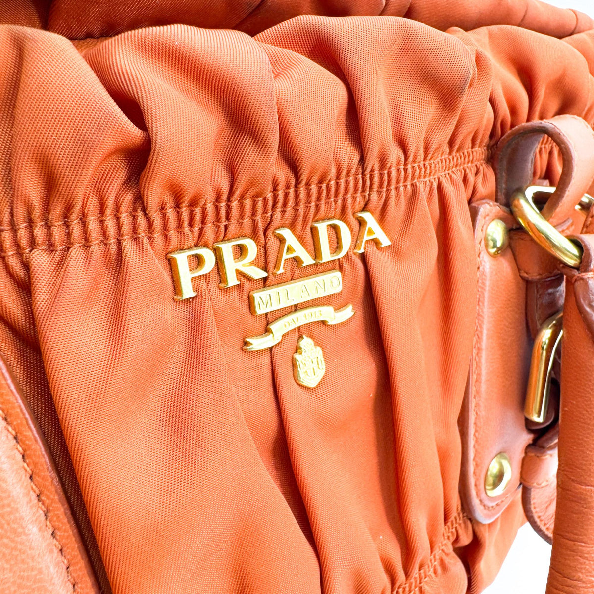 Prada Gaufre Convertible Satchel Leather And Tessuto Orange Nylon Handbag (Pre-Owned)