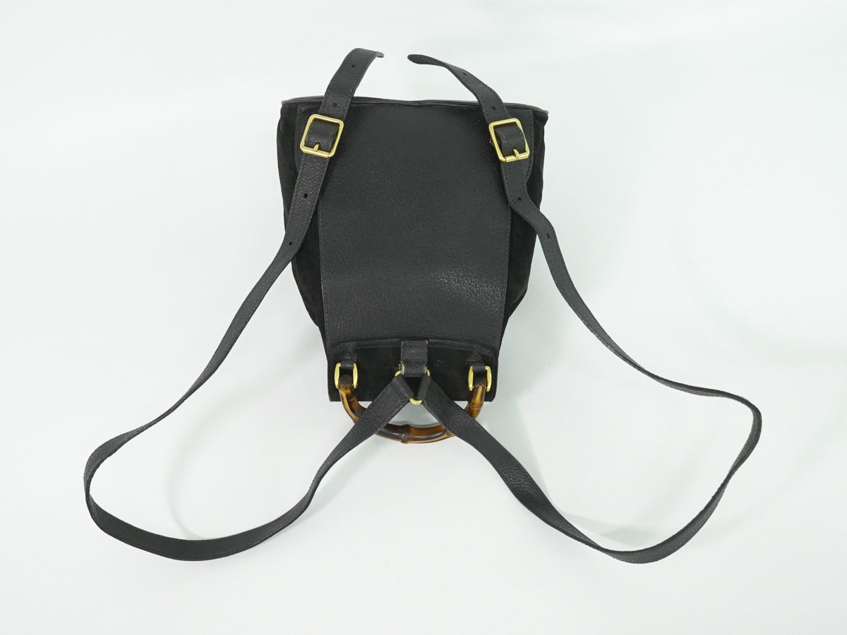 Gucci Vintage Bamboo Suede Black Suede Backpack Bag (Pre-Owned)