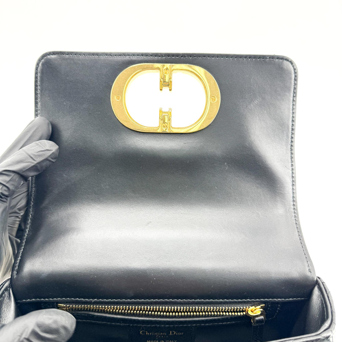 Christian Dior Caro Cannage Quilt Calfskin Black Leather Handbag (Pre-Owned)