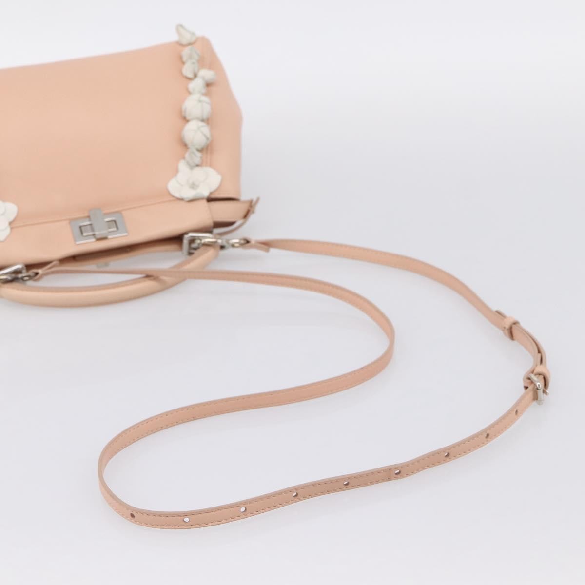 Fendi Rosebud Peekaboo Iconic Leather With Applique Pink Leather Handbag (Pre-Owned)