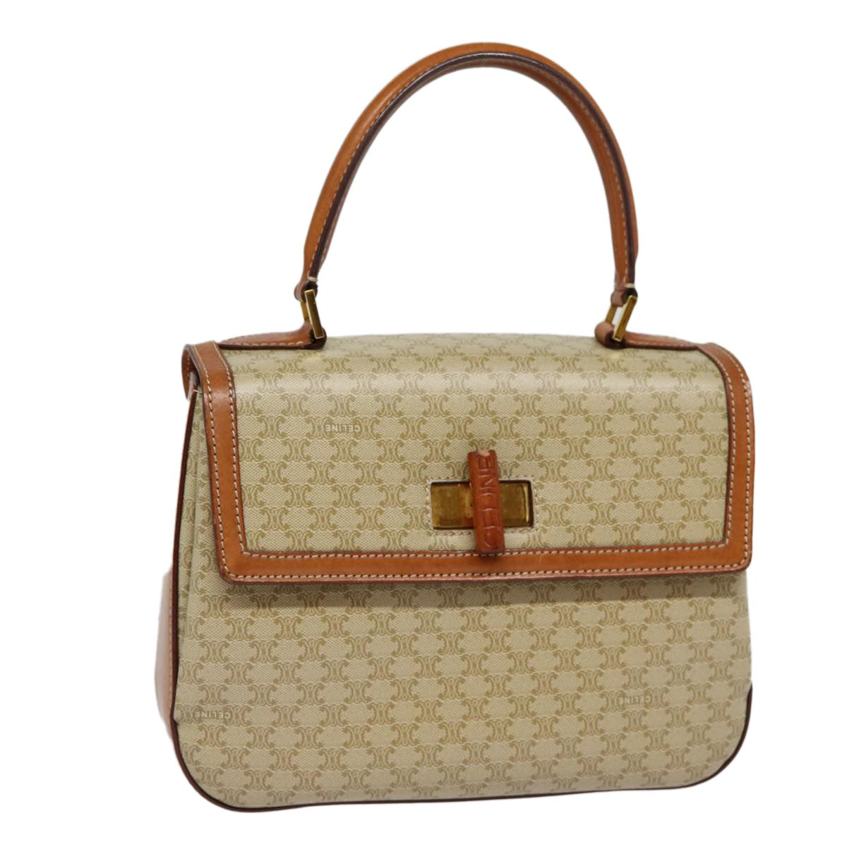 Celine Vintage Convertible Top Handle Macadam Coated Canvas Beige Canvas Handbag (Pre-Owned)
