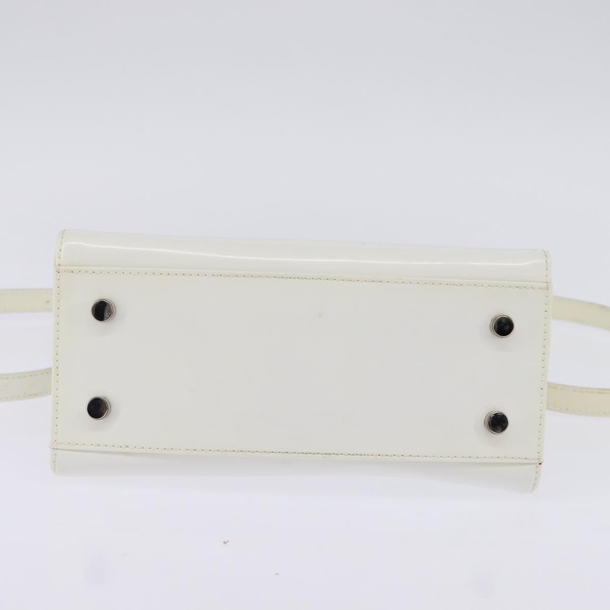 Salvatore Ferragamo Gancini Patent Leather White Patent_Leather Handbag (Pre-Owned)