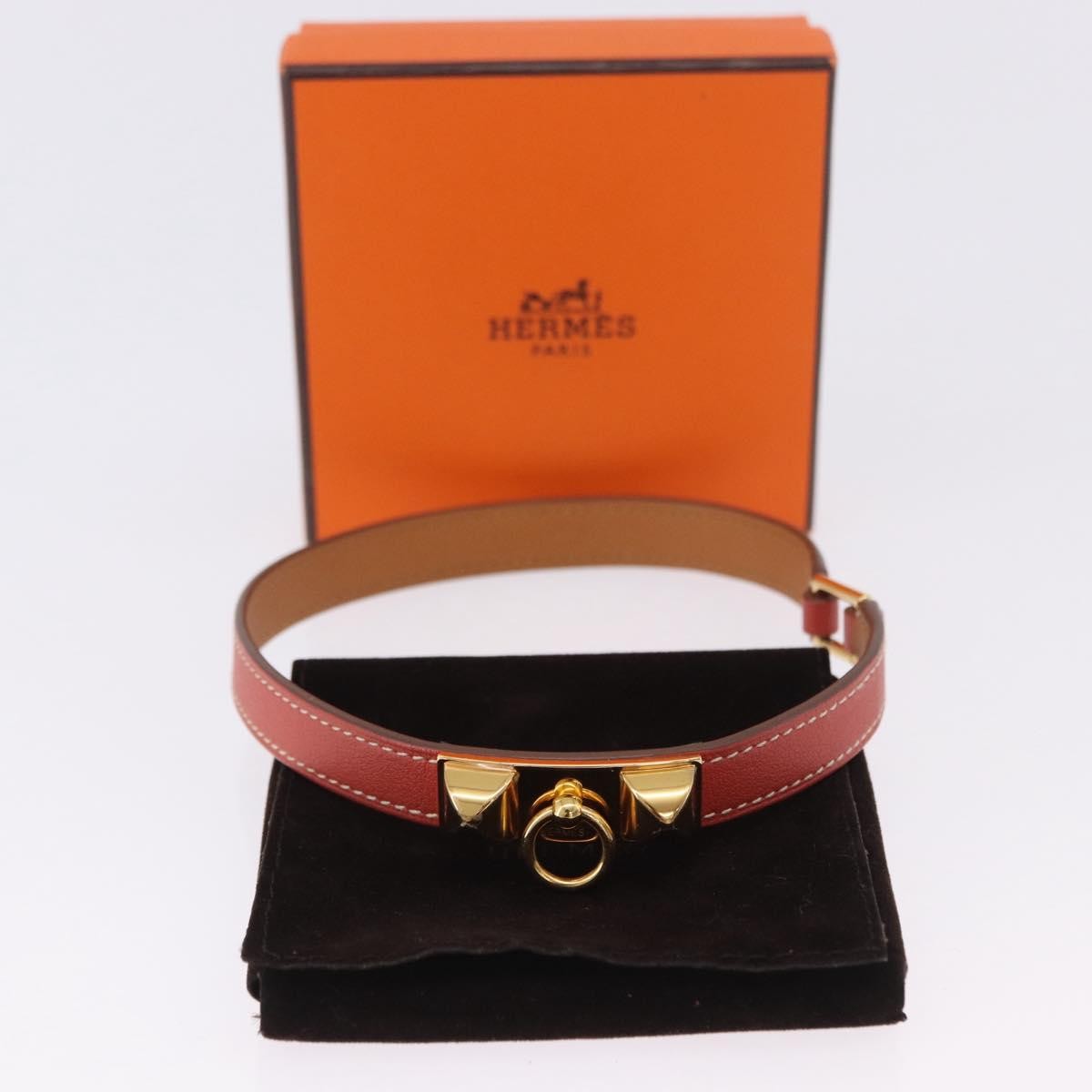 Hermes Rivale Double Tour Leather Red Leather Bracelet Jewelry (Pre-Owned)