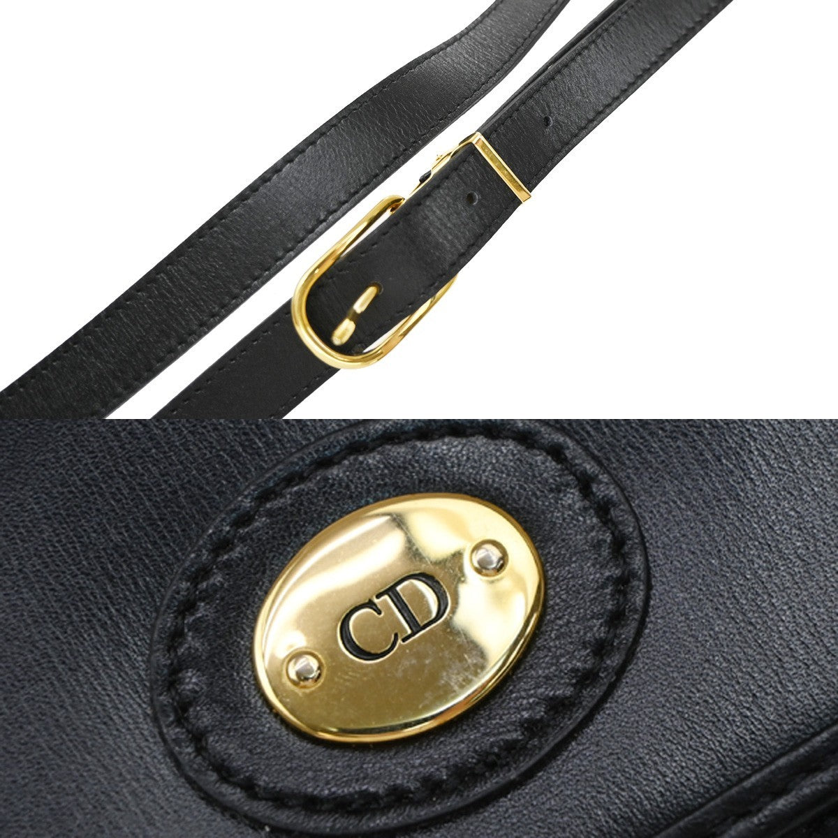 Christian Dior Vintage Cd Flap Leather Black Leather Shoulder Bag Bag (Pre-Owned)