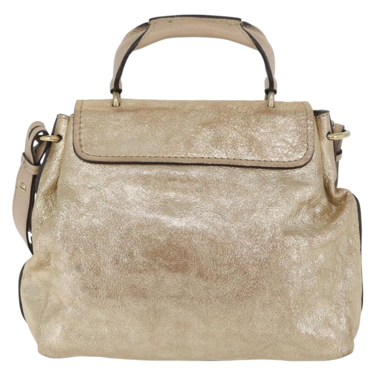 Chloe Elsie Convertible Satchel Leather Gold Leather Handbag (Pre-Owned)
