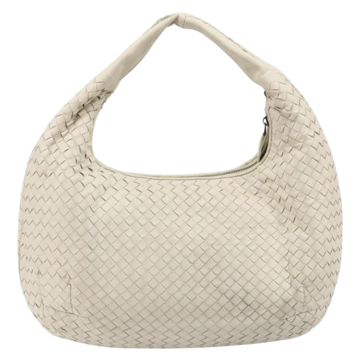 Bottega Veneta Zip Hobo Leather With Intrecciato White Leather Shoulder Bag Bag (Pre-Owned)