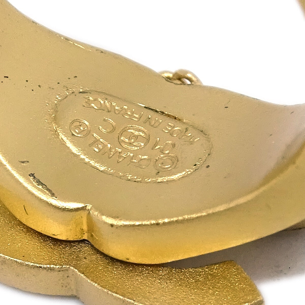 Chanel Logo Bangle With Chain Attached Cc Metal With Crystal Gold Gold_Plated Bracelet Jewelry (Pre-Owned)