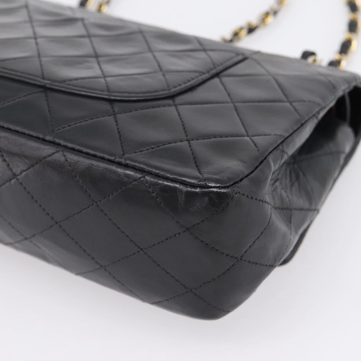 Chanel Timeless - Classic Double Flap Quilted Lambskin Black Leather Handbag (Pre-Owned)
