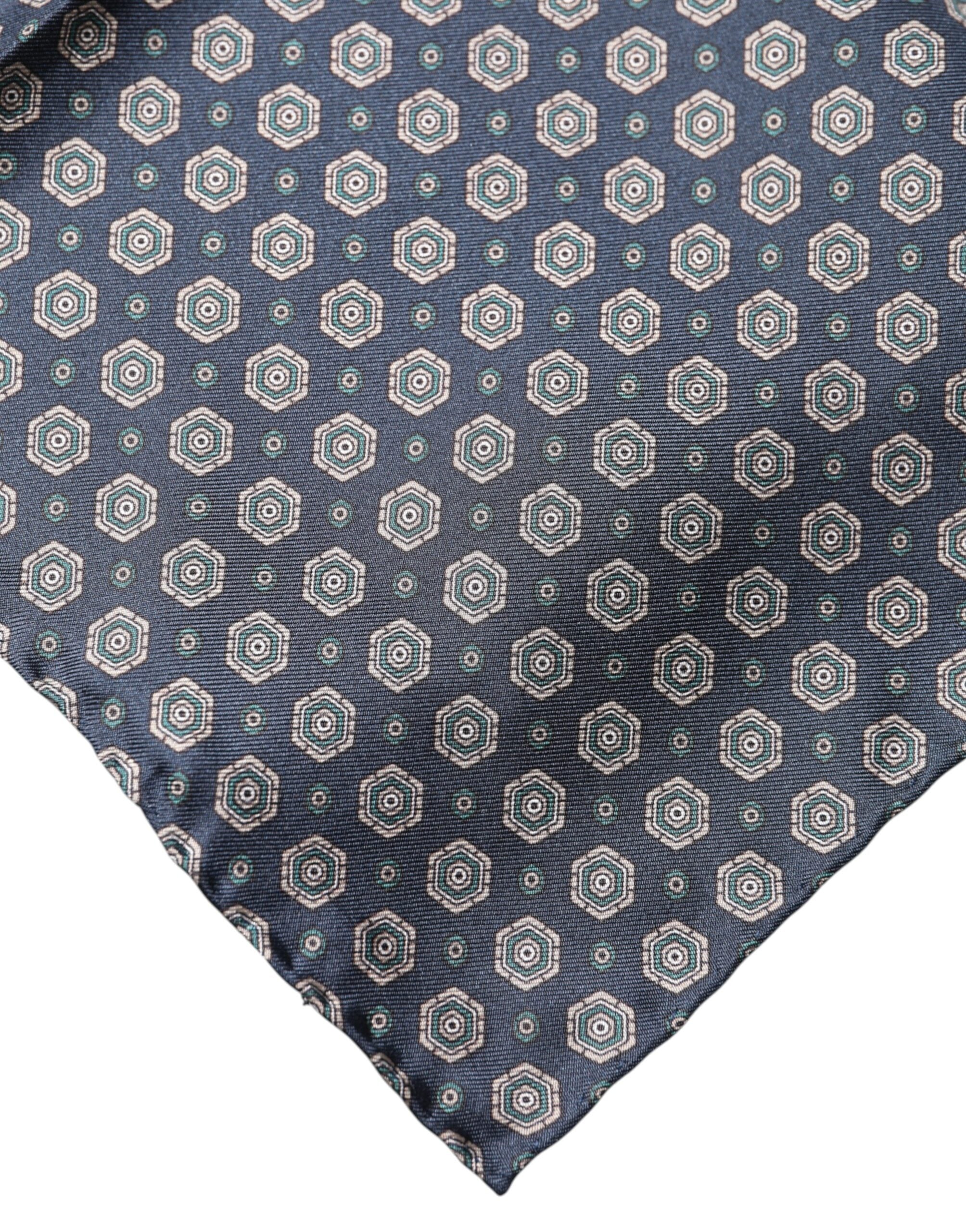 Dolce & Gabbana Blue Patterned Silk Square Handkerchief Men's Scarf