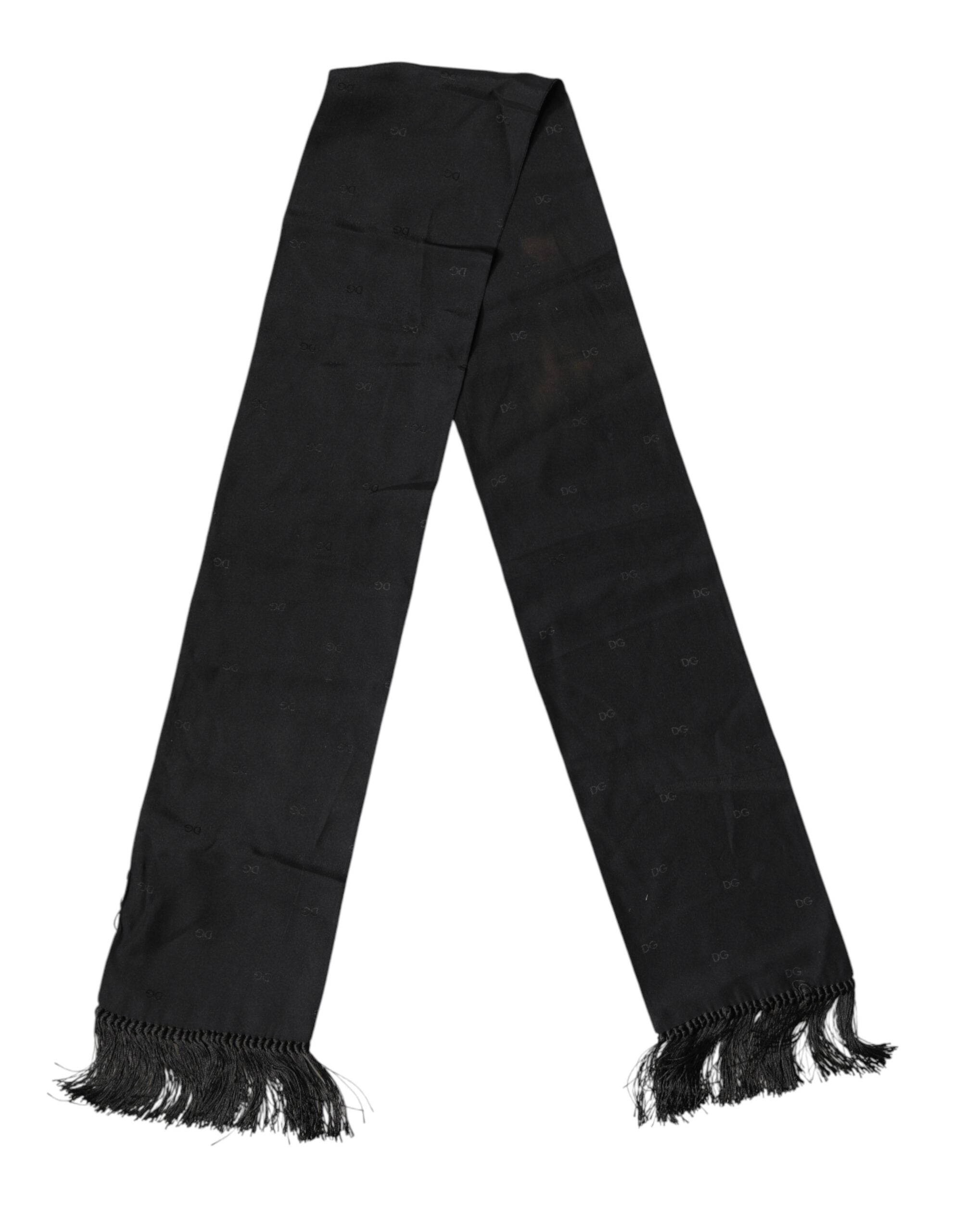 Dolce & Gabbana Black Logo Silk Fringes Neck Foulard Men's Scarf (Pre-Owned)