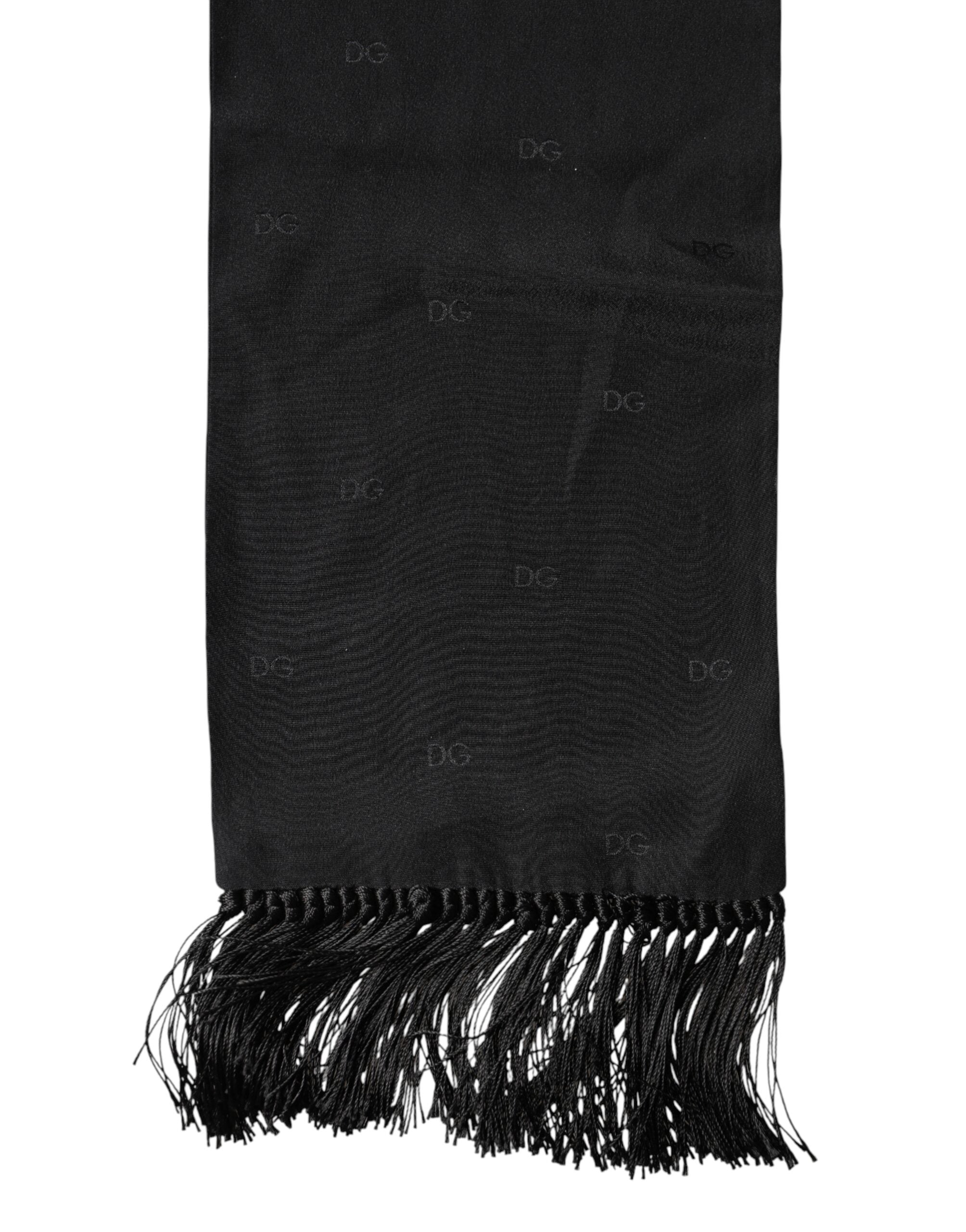 Dolce & Gabbana Black Logo Silk Fringes Neck Foulard Men's Scarf (Pre-Owned)