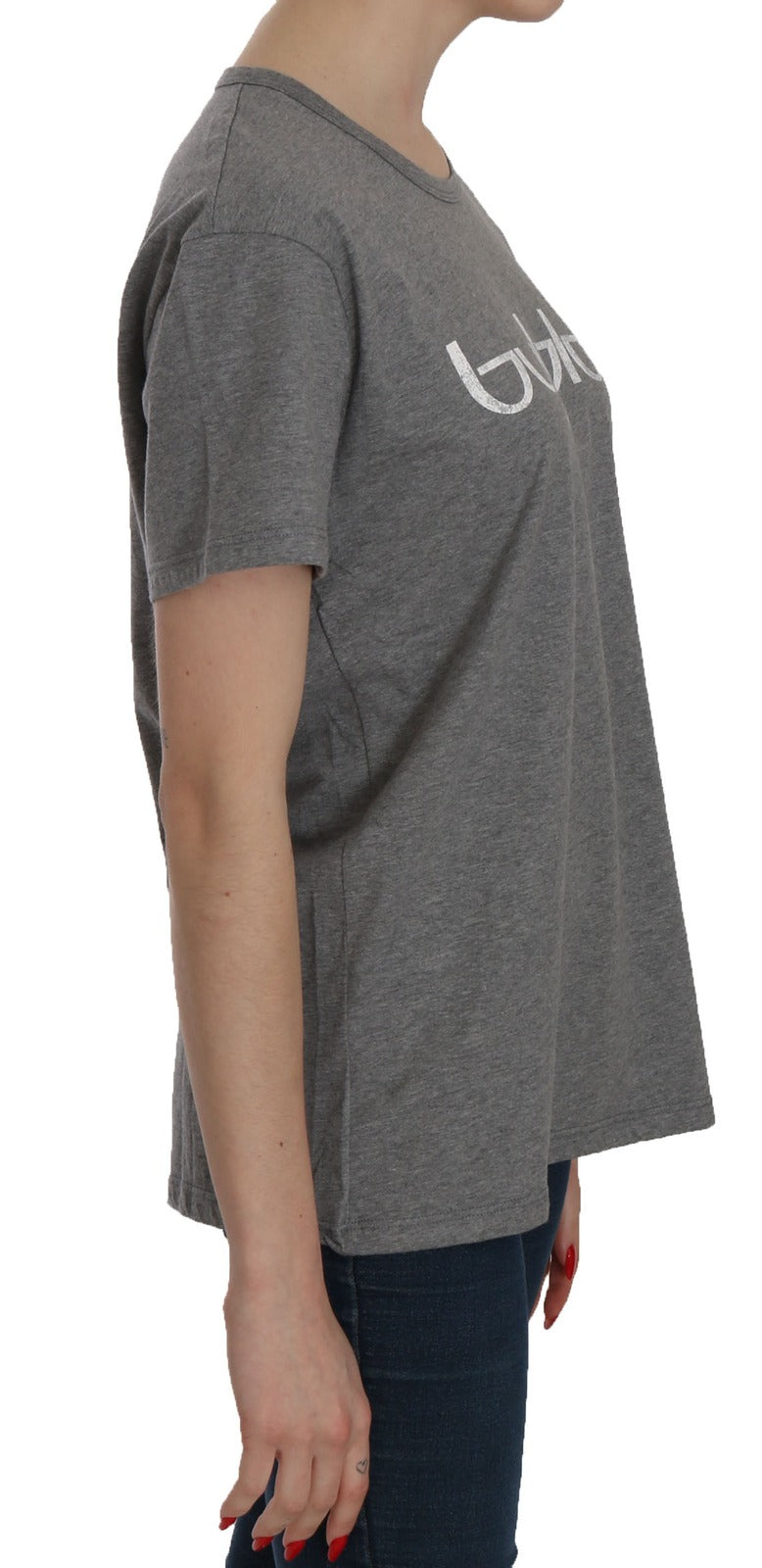 BYBLOS Cotton Grey Short Sleeve Round Neck Top T-shirt Women's Blouse