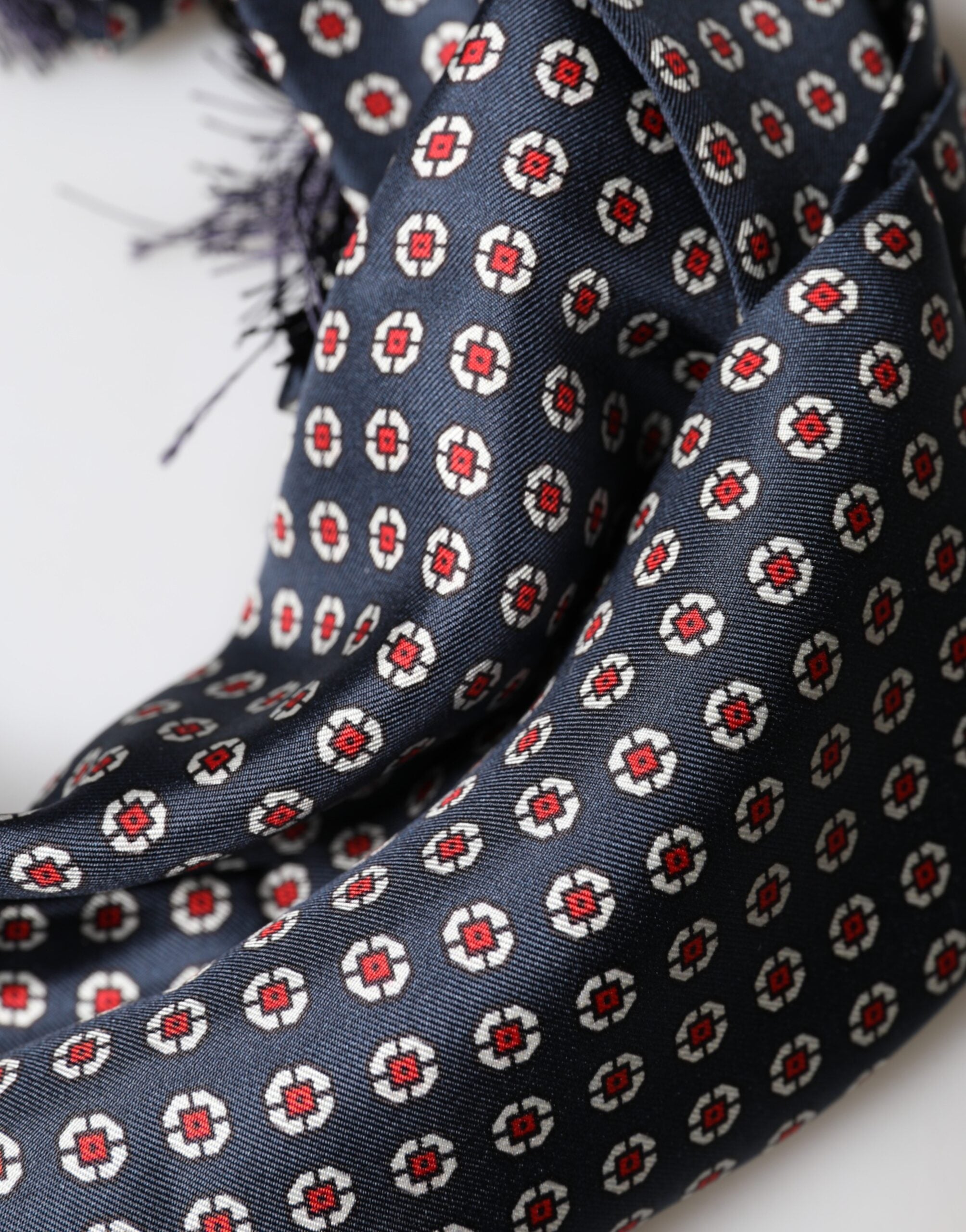 Dolce & Gabbana Black Patterned Fringes Neck Foulard Men's Scarf