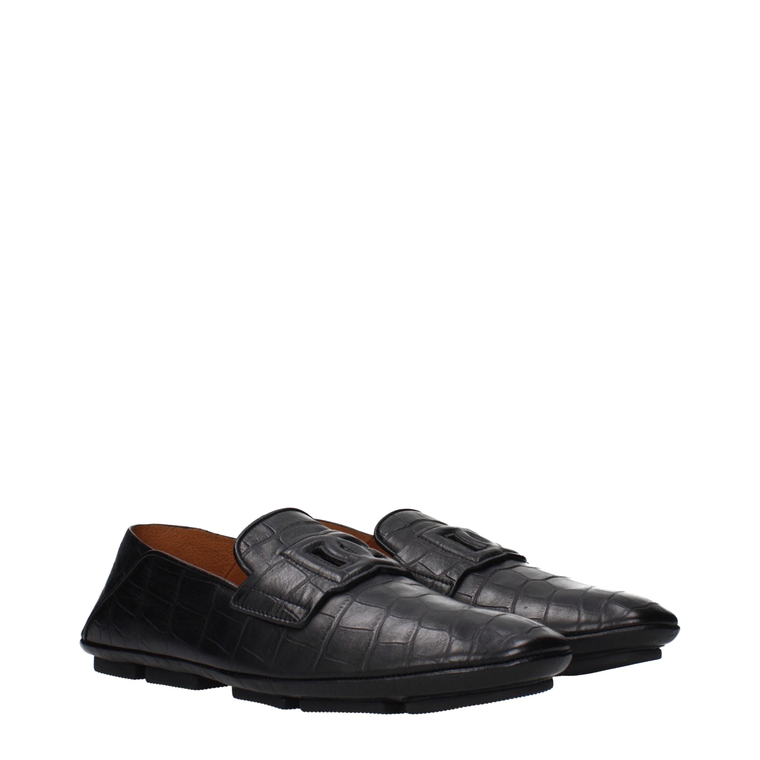 Dolce & Gabbana Black Leather Slip-On Men's Loafers