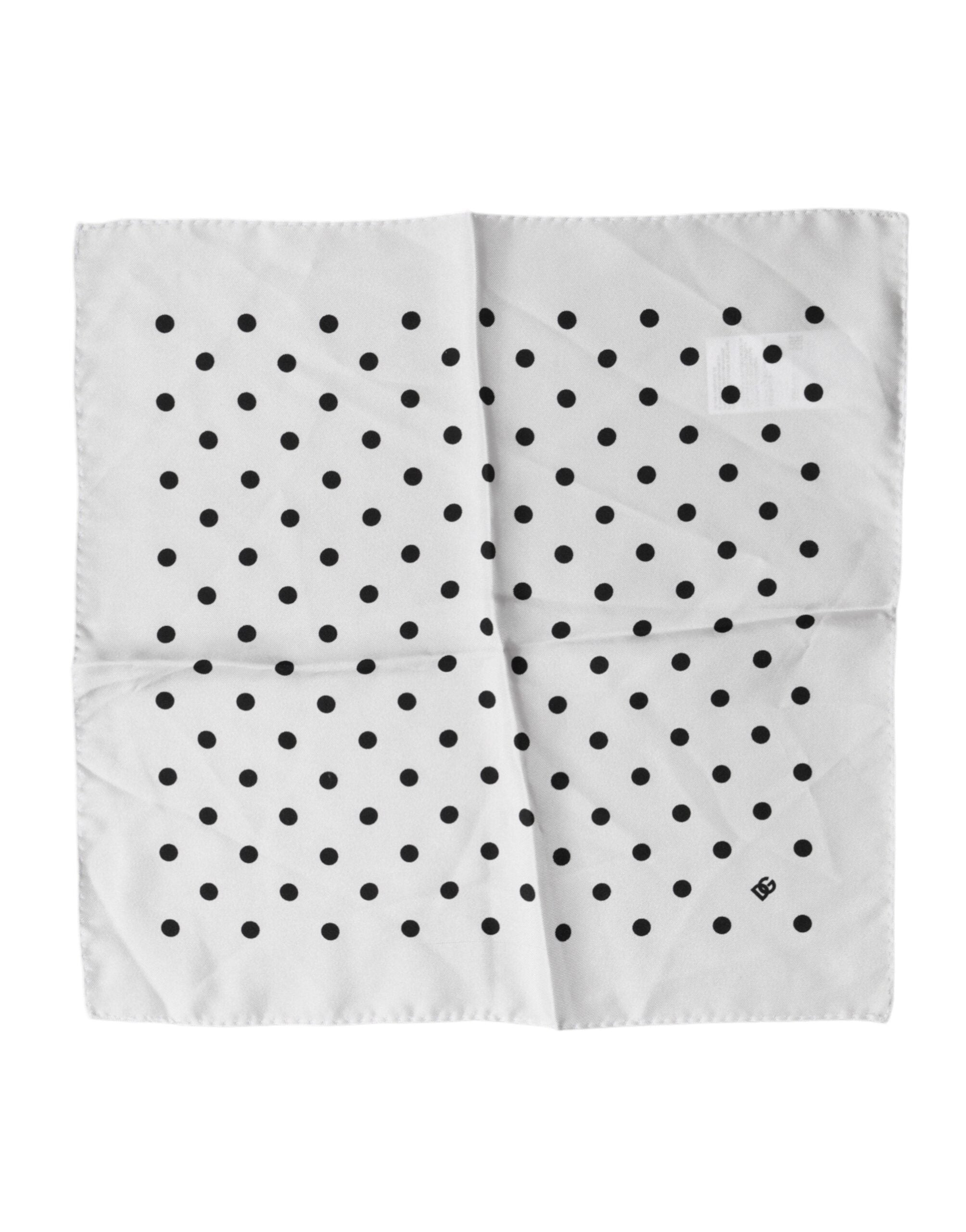 Dolce & Gabbana White Polka Dot Square Handkerchief Men's Scarf