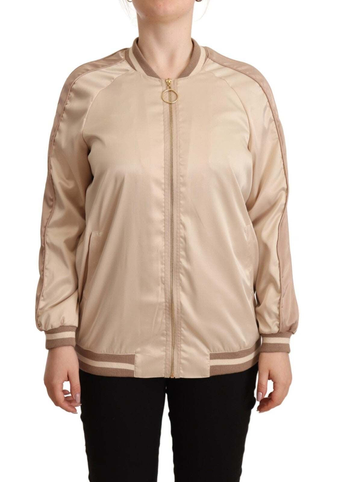 Twinset Bomber Full Zip Beige Long Sleeves Polyester Women's Jacket (Pre-Owned)