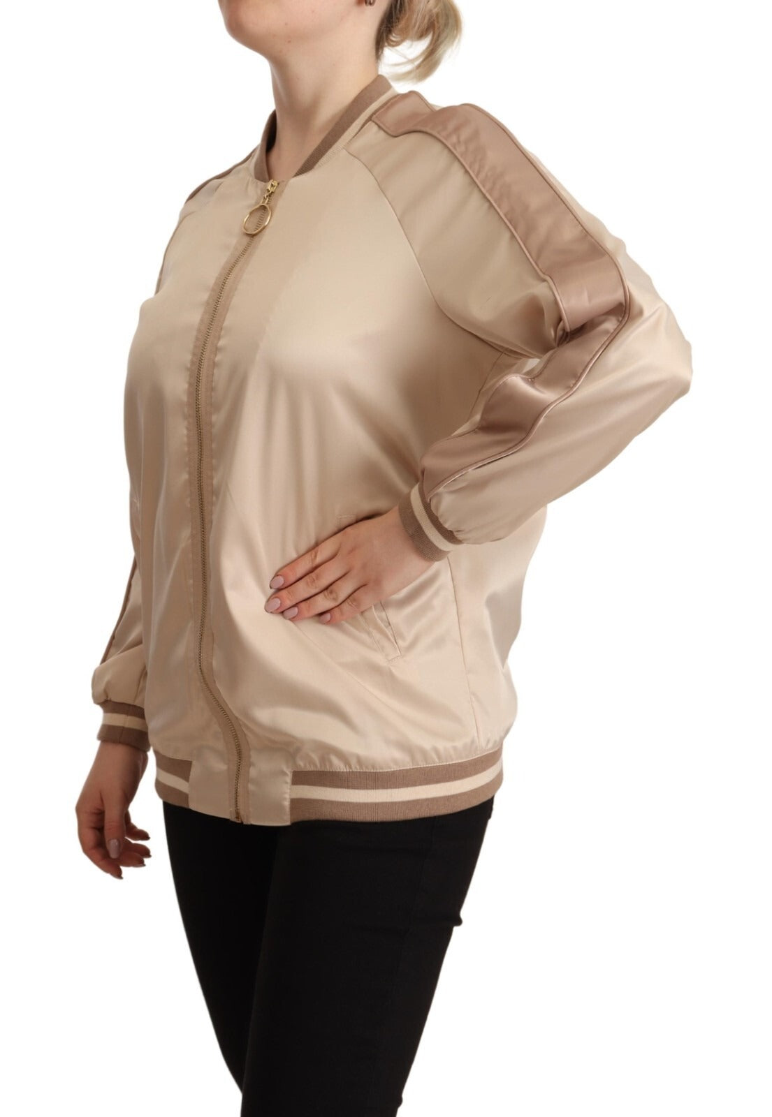 Twinset Bomber Full Zip Beige Long Sleeves Polyester Women's Jacket (Pre-Owned)
