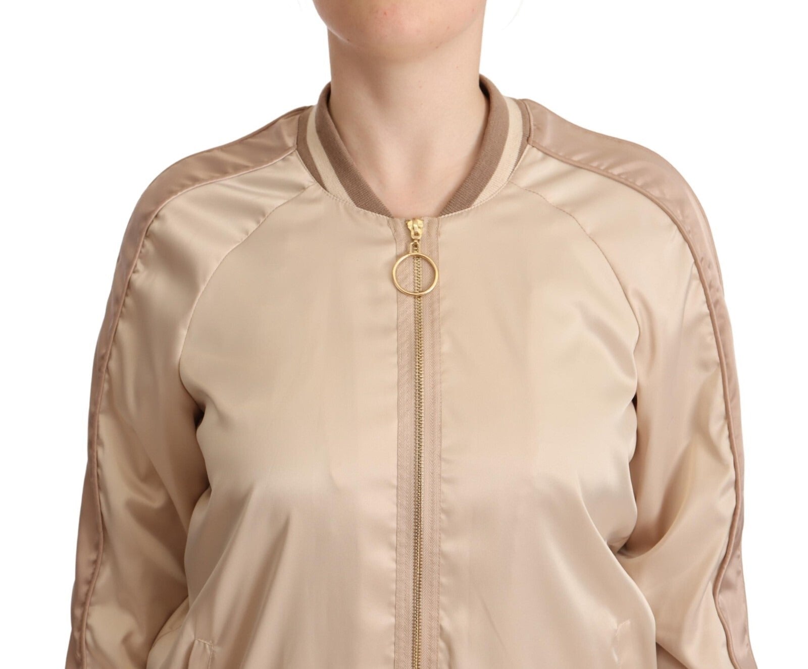 Twinset Bomber Full Zip Beige Long Sleeves Polyester Women's Jacket (Pre-Owned)