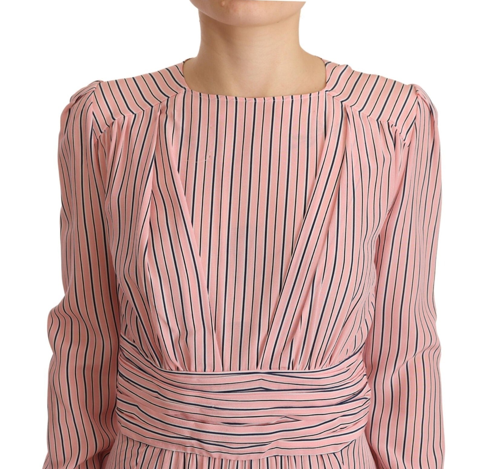 Ermanno Scervino Pink Stripes Long Sleeves Sheath Midi Women's Dress (Pre-Owned)