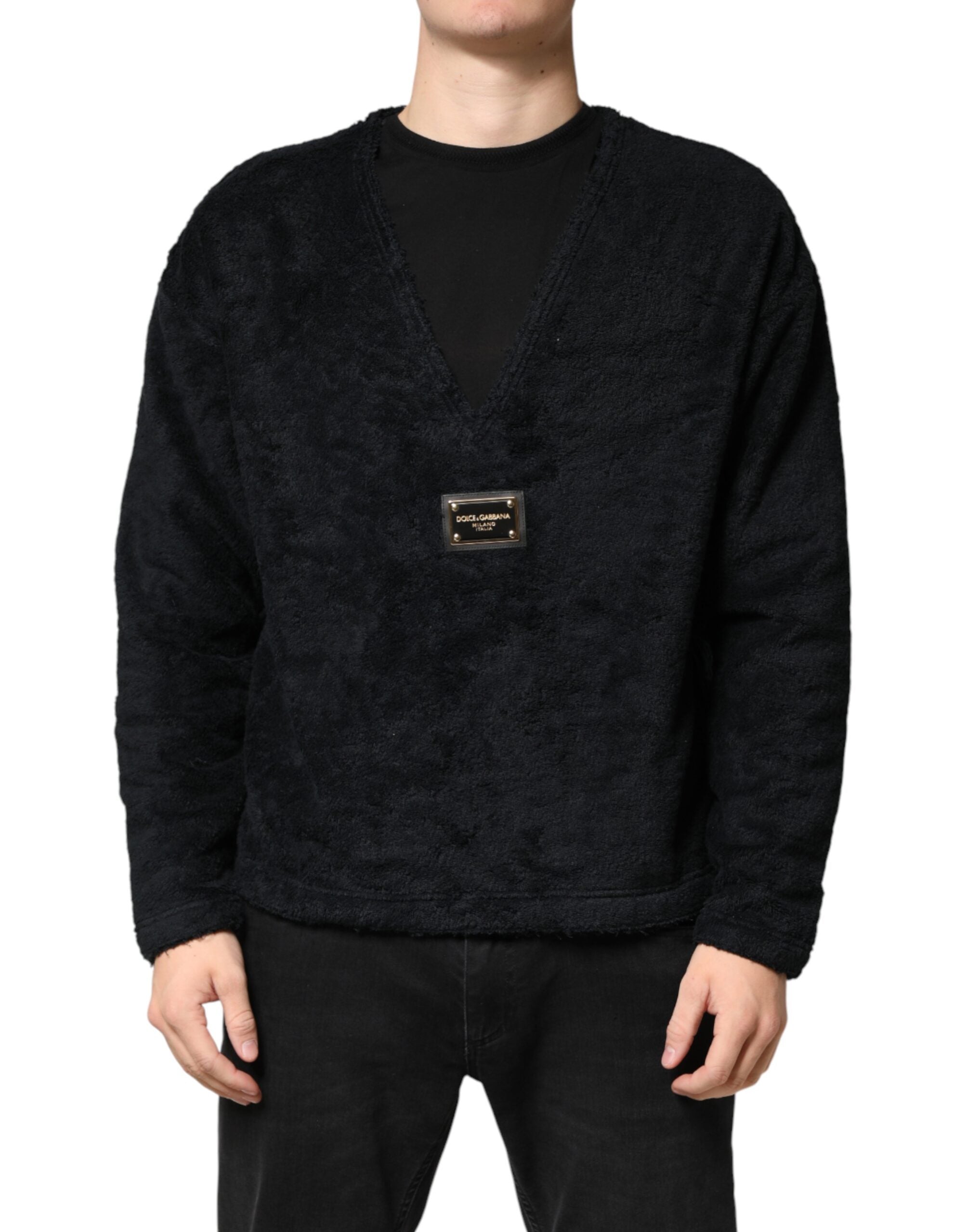 Dolce & Gabbana Black Cotton V-Neck Men Sweatshirt Men's Sweater